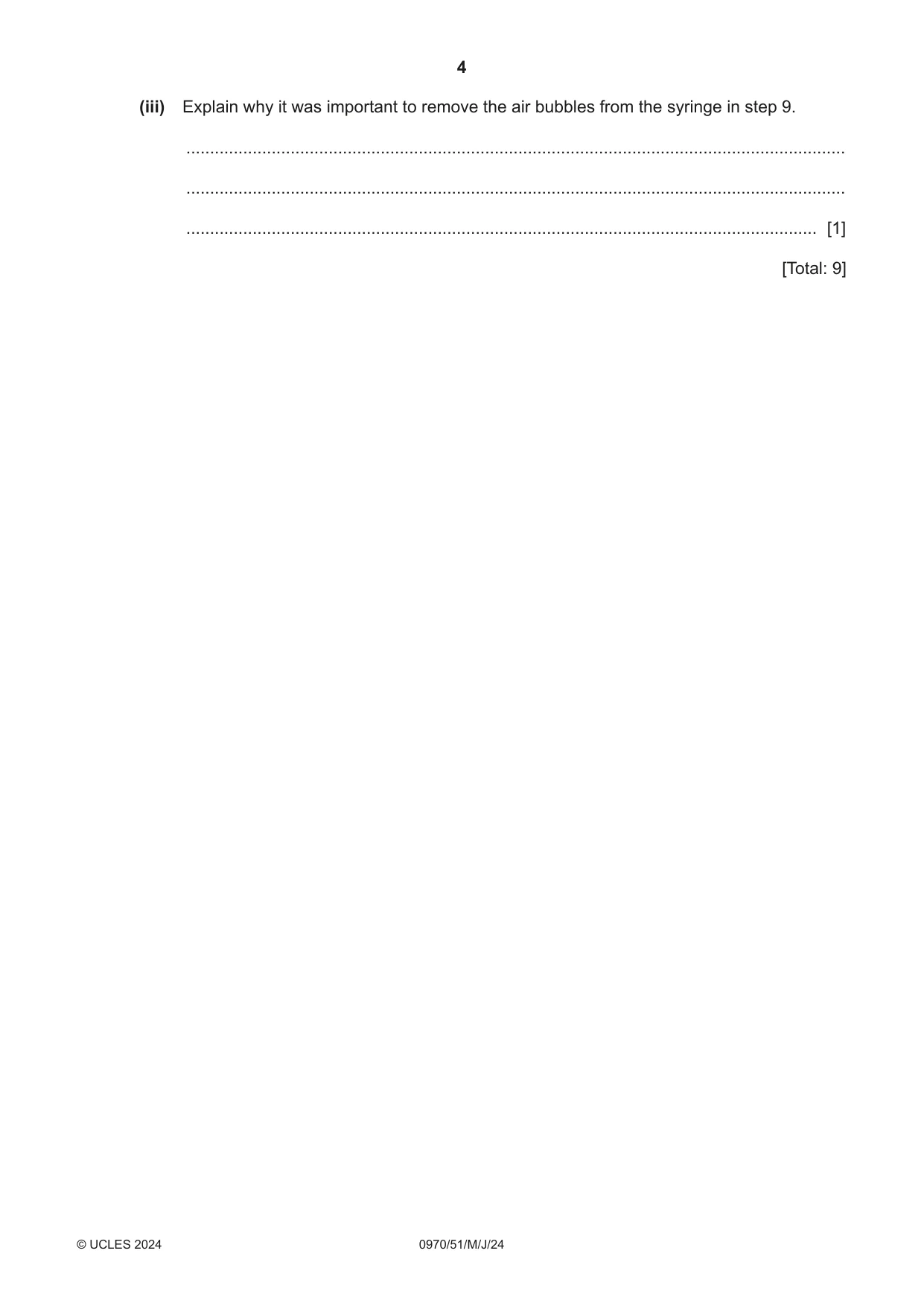 Cambridge IGCSE Biology (9-1) 0970 2024 May/June Paper 5 · Variant 1 question paper, page 4 of 12