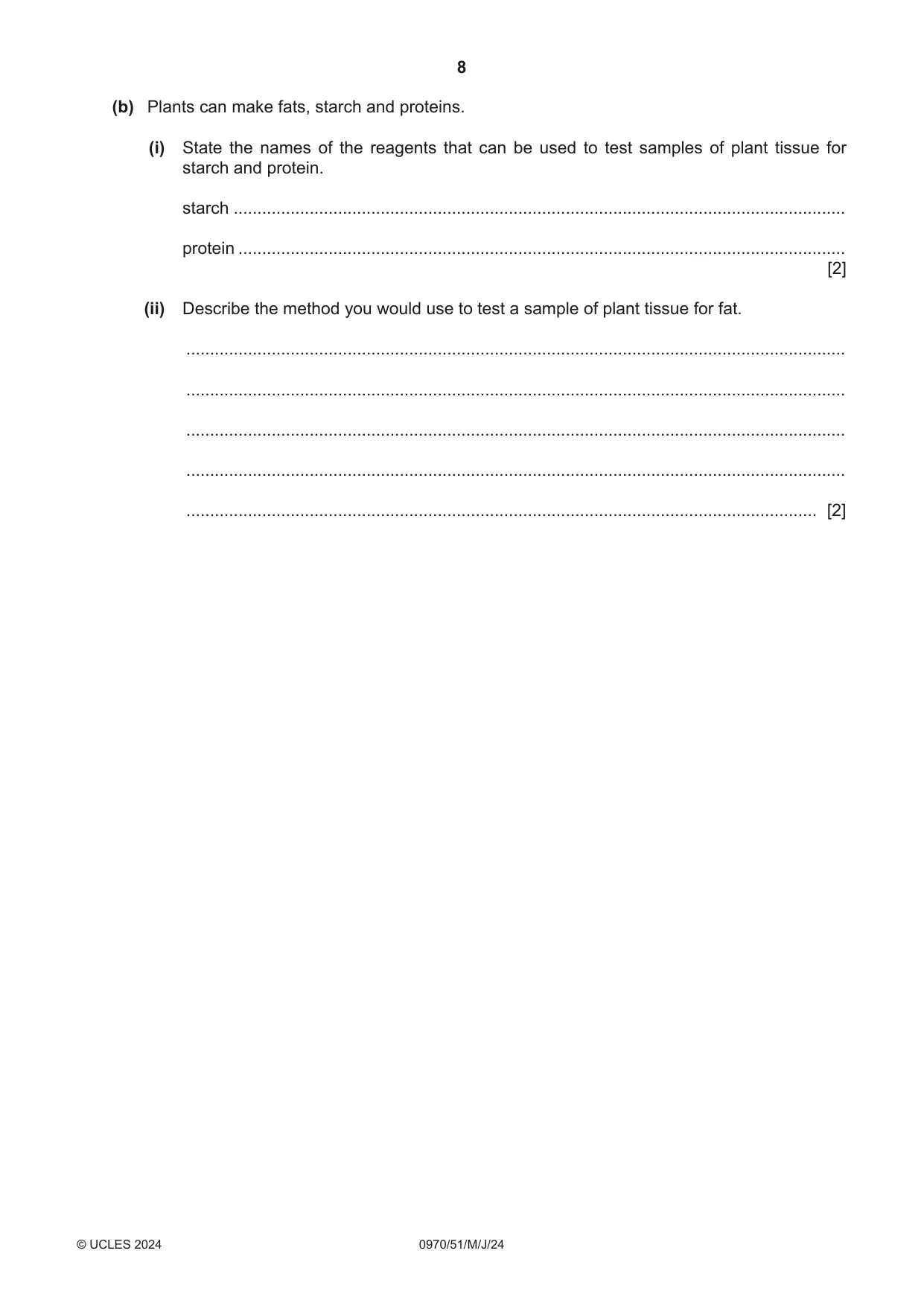 Cambridge IGCSE Biology (9-1) 0970 2024 May/June Paper 5 · Variant 1 question paper, page 8 of 12