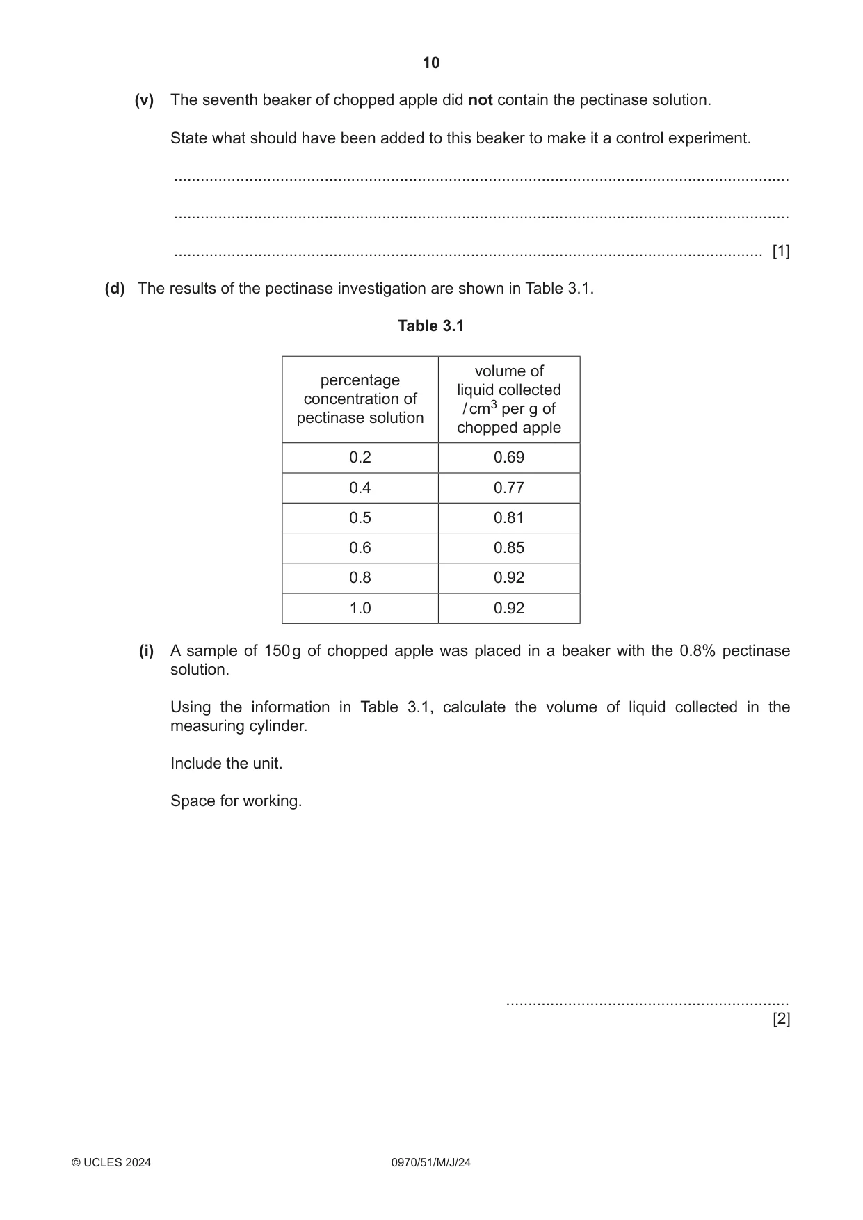 Cambridge IGCSE Biology (9-1) 0970 2024 May/June Paper 5 · Variant 1 question paper, page 10 of 12