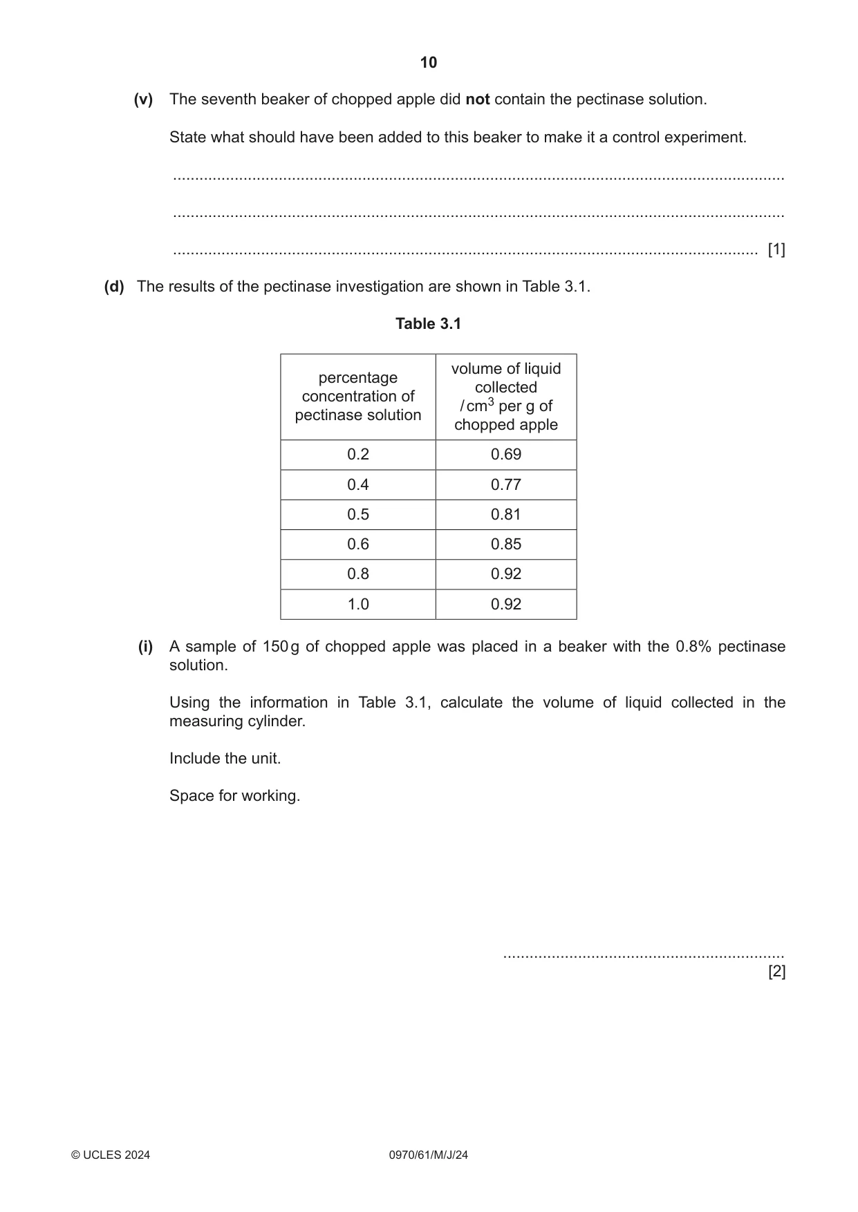 Cambridge IGCSE Biology (9-1) 0970 2024 May/June Paper 6 · Variant 1 question paper, page 10 of 12