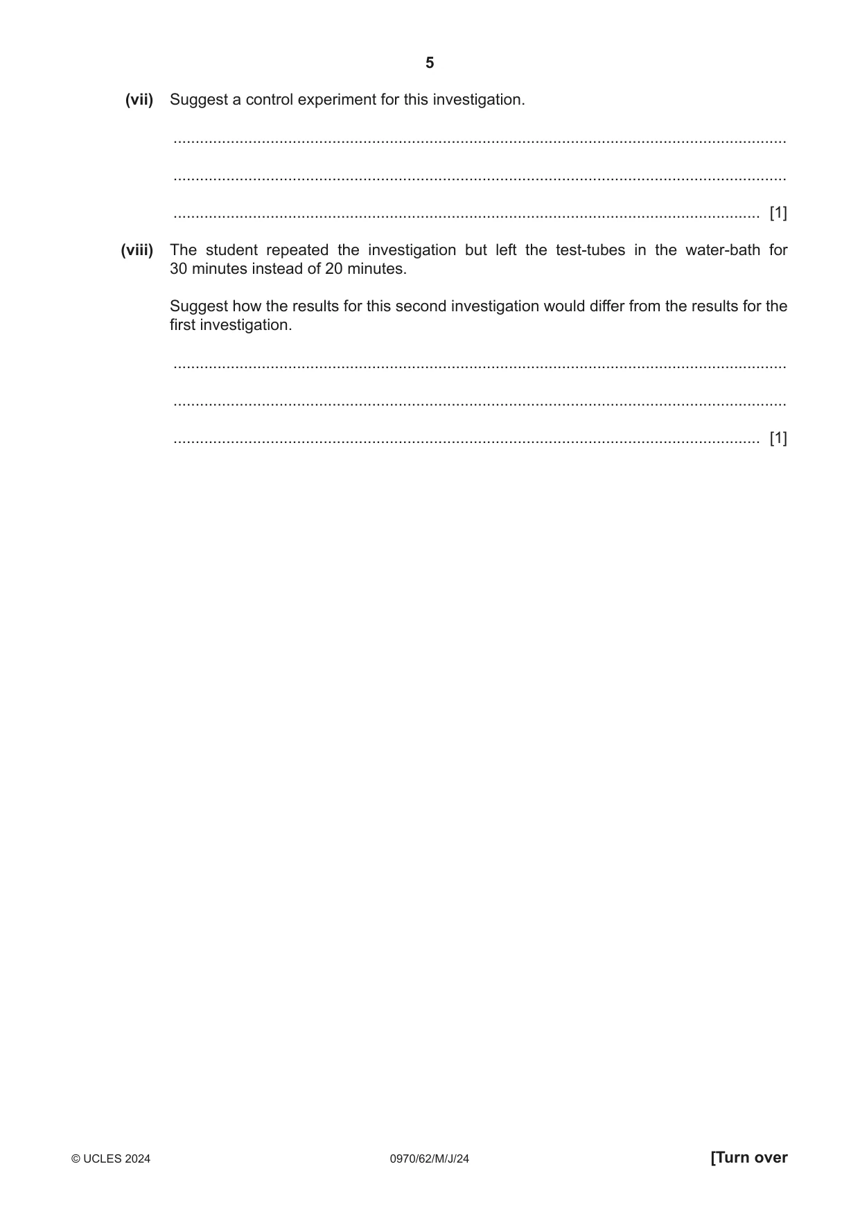 Cambridge IGCSE Biology (9-1) 0970 2024 May/June Paper 6 · Variant 2 question paper, page 5 of 12