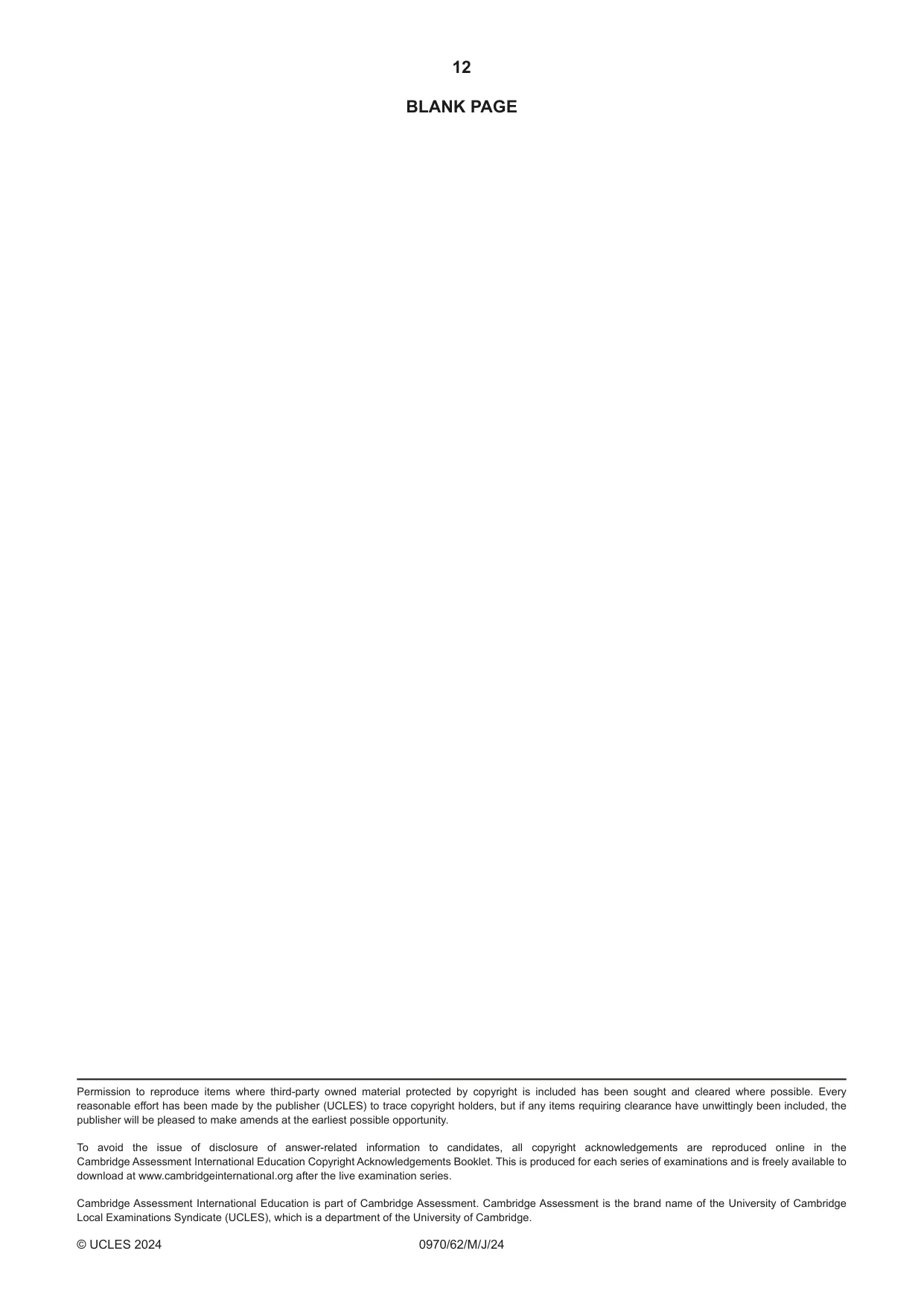 Cambridge IGCSE Biology (9-1) 0970 2024 May/June Paper 6 · Variant 2 question paper, page 12 of 12