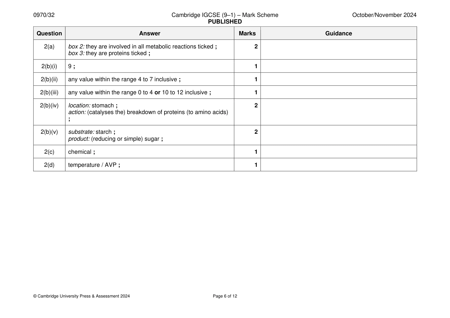 Mark scheme, page 6 of 12
