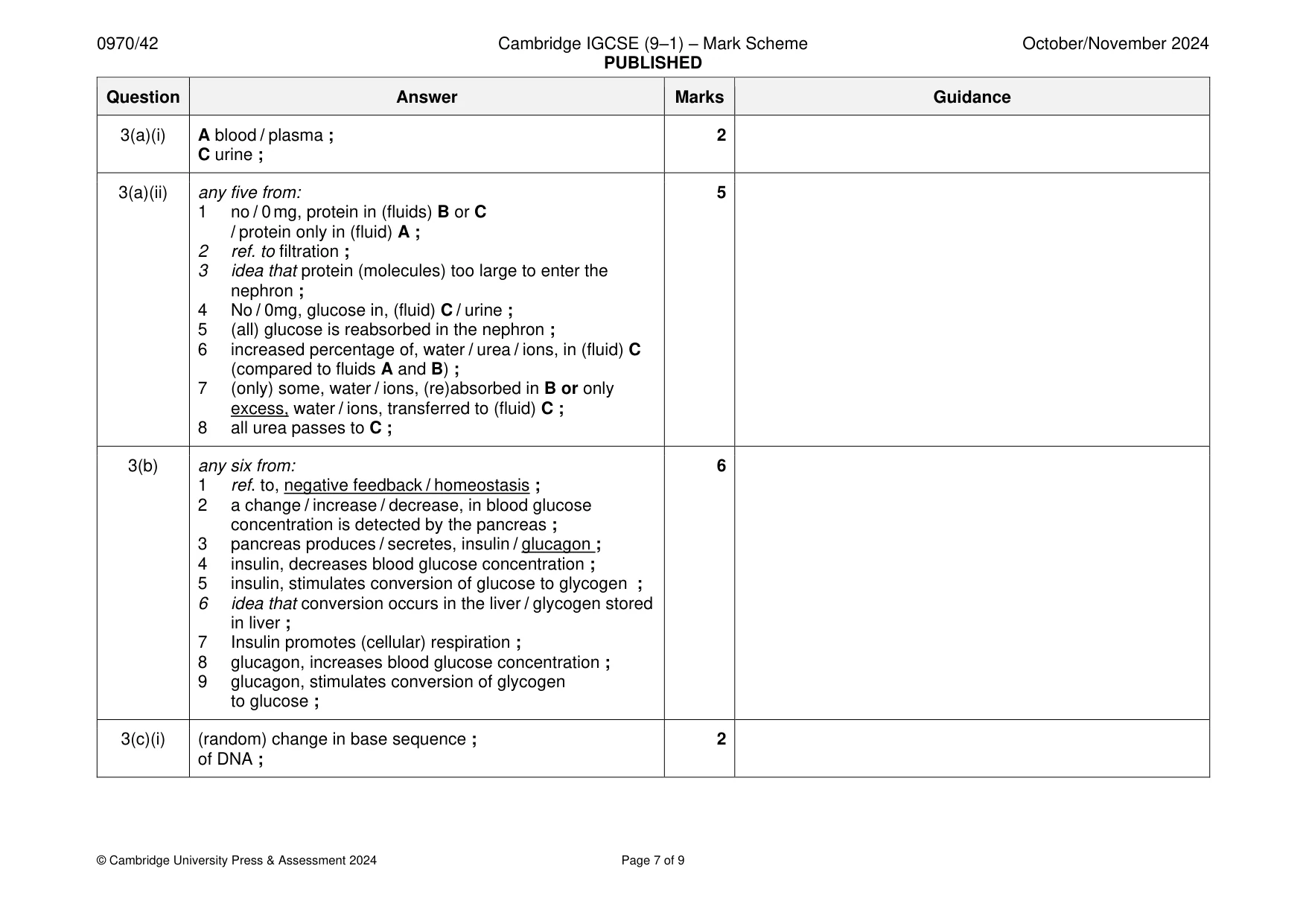 Mark scheme, page 7 of 9