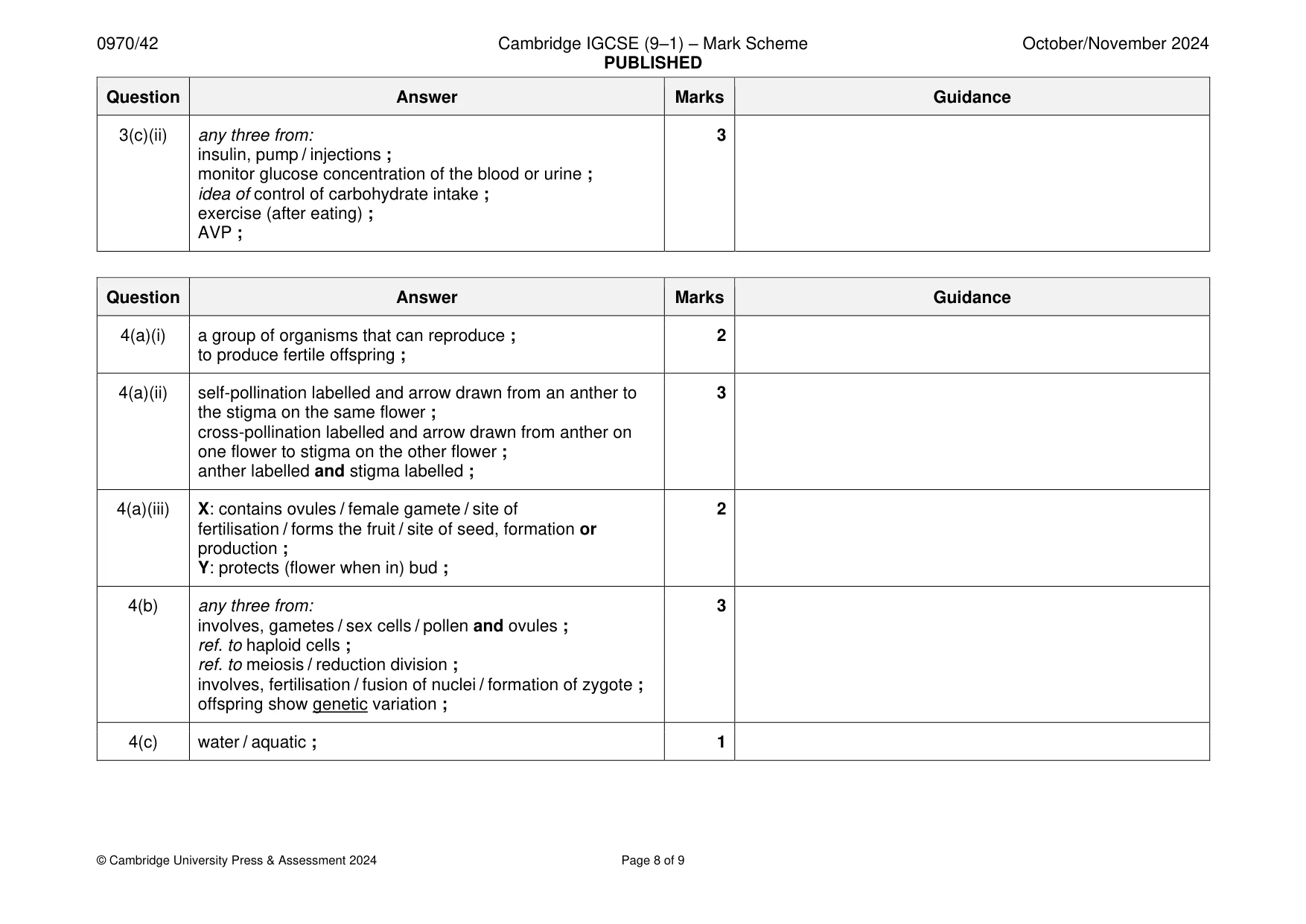 Mark scheme, page 8 of 9