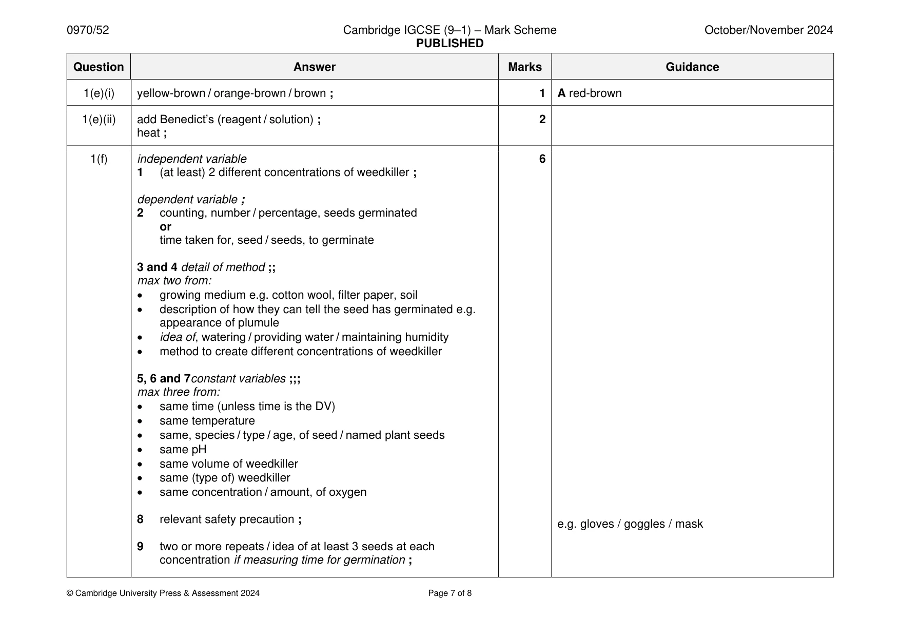 Mark scheme, page 7 of 8