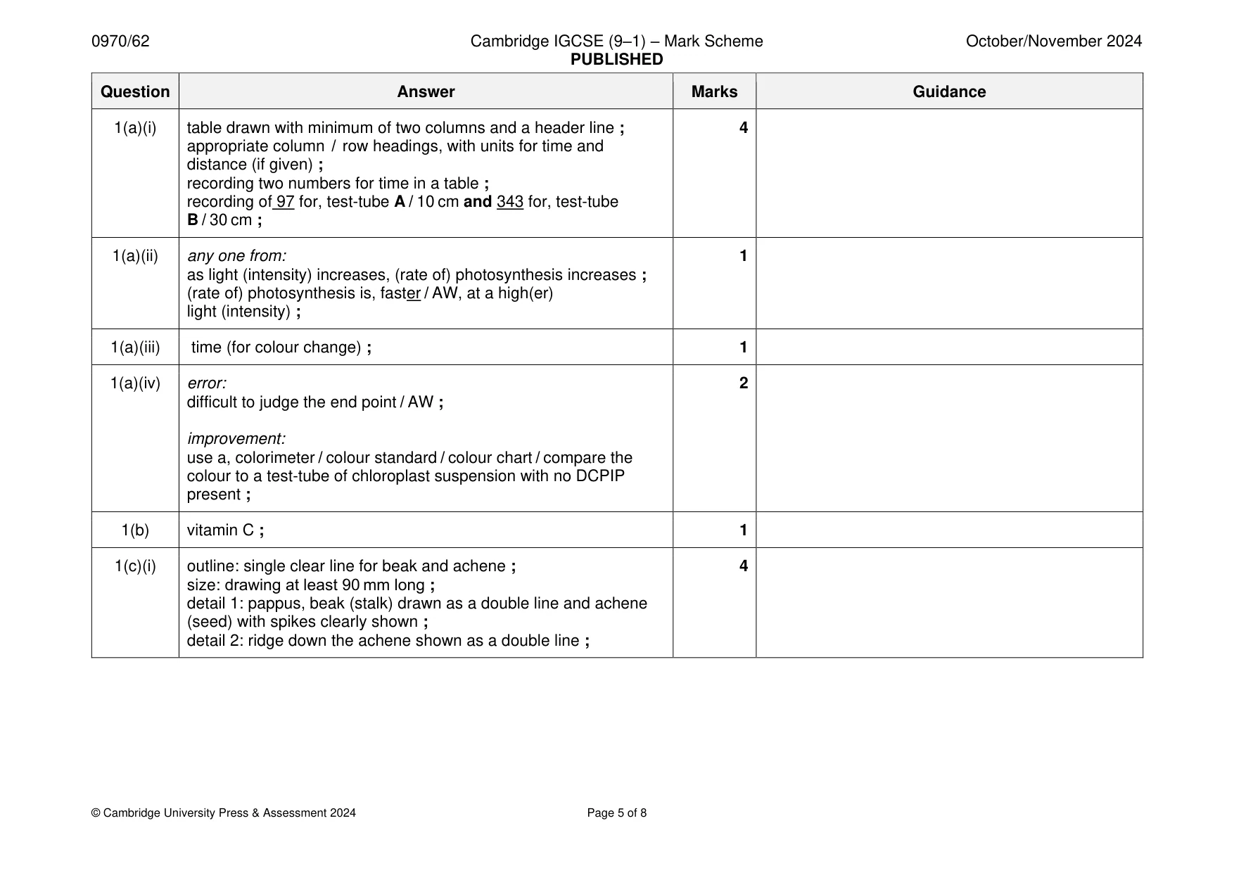 Mark scheme, page 5 of 8