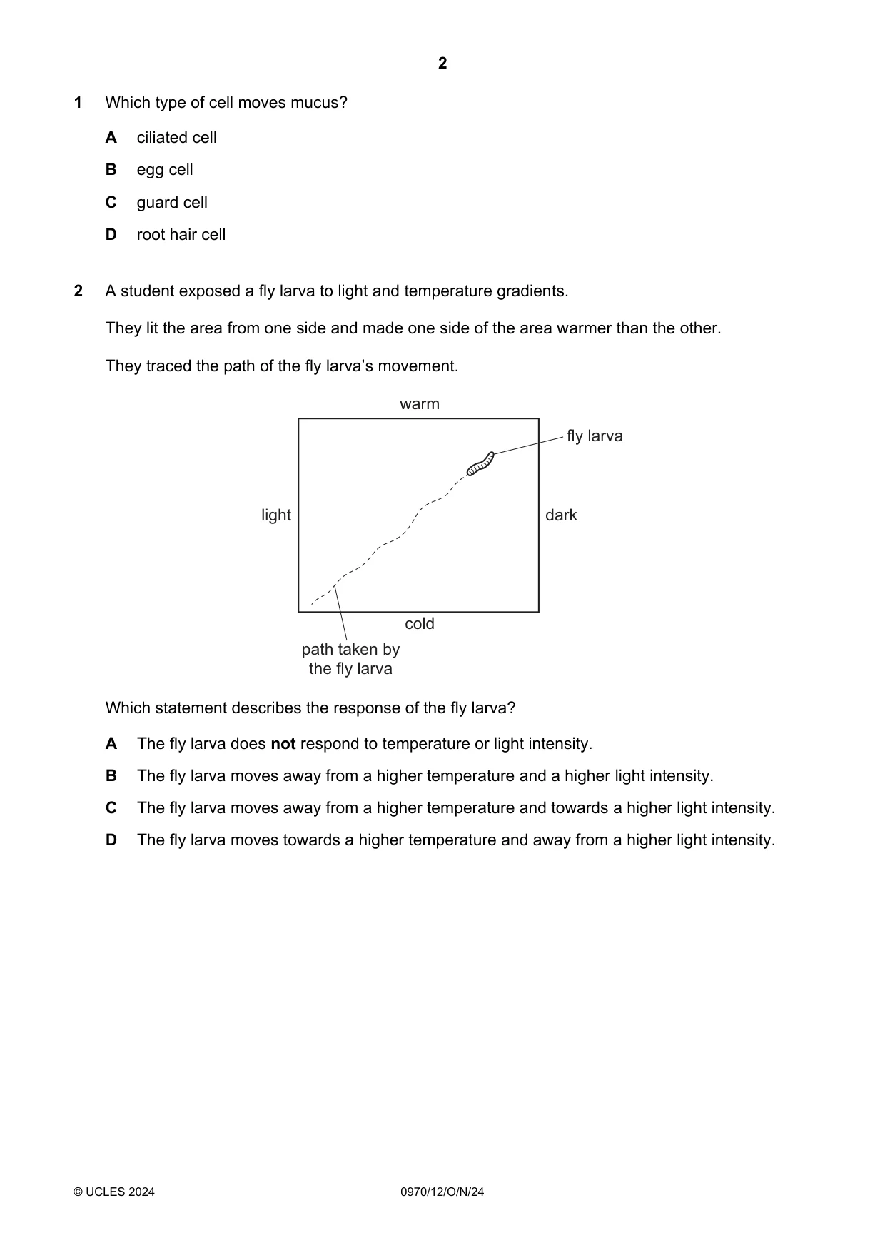 Cambridge IGCSE Biology (9-1) 0970 2024 Oct/Nov Paper 1 · Variant 2 question paper, page 2 of 16