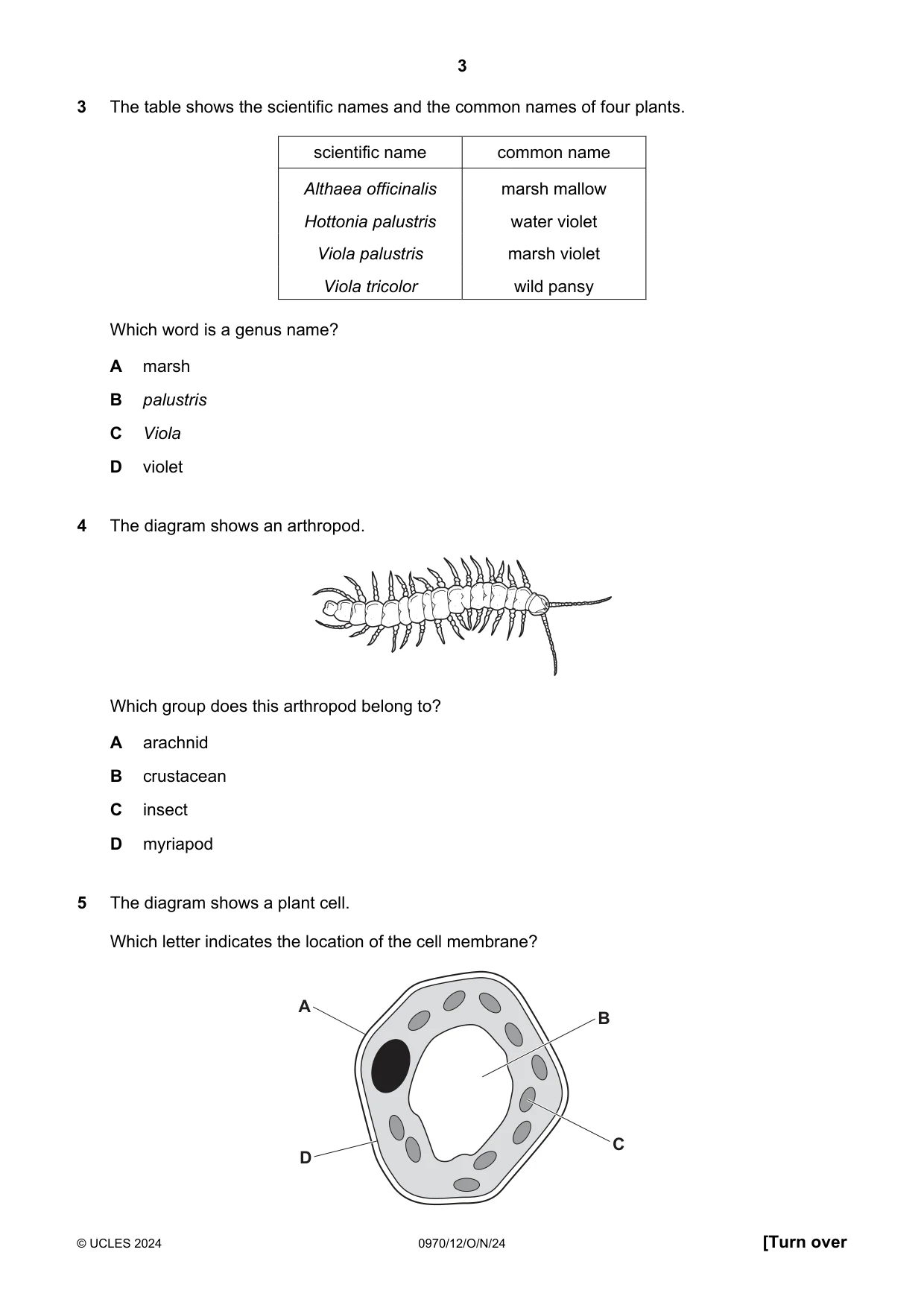 Cambridge IGCSE Biology (9-1) 0970 2024 Oct/Nov Paper 1 · Variant 2 question paper, page 3 of 16