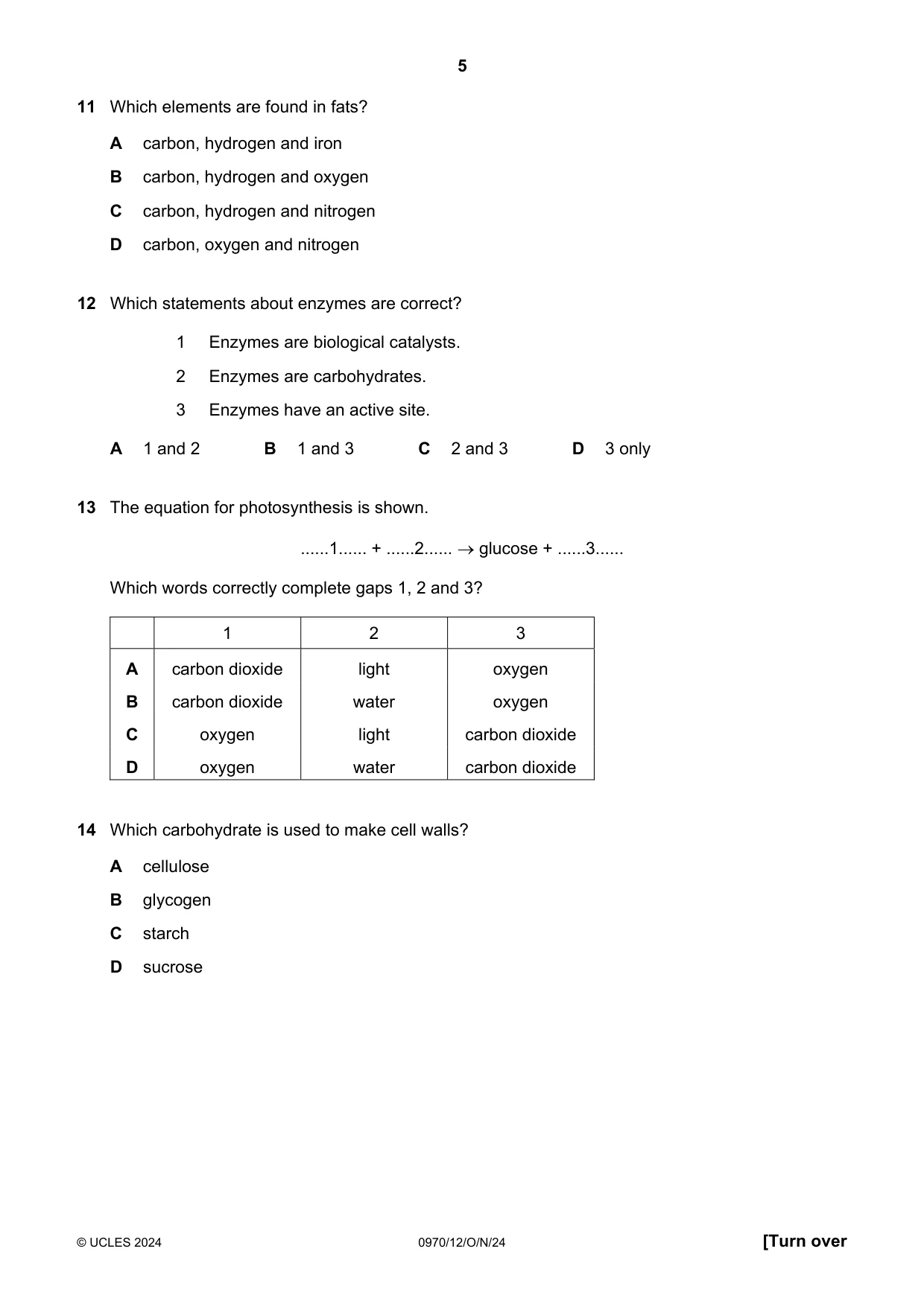 Cambridge IGCSE Biology (9-1) 0970 2024 Oct/Nov Paper 1 · Variant 2 question paper, page 5 of 16