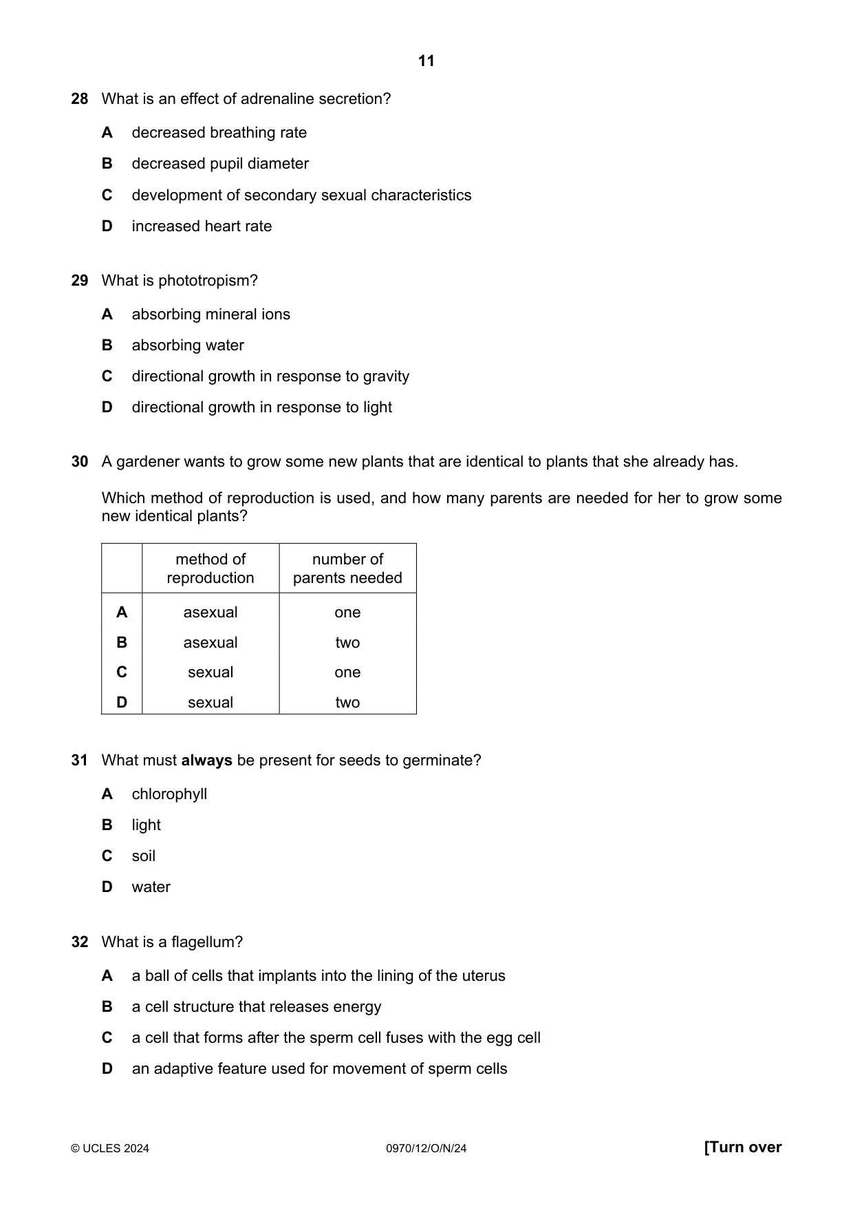 Cambridge IGCSE Biology (9-1) 0970 2024 Oct/Nov Paper 1 · Variant 2 question paper, page 11 of 16