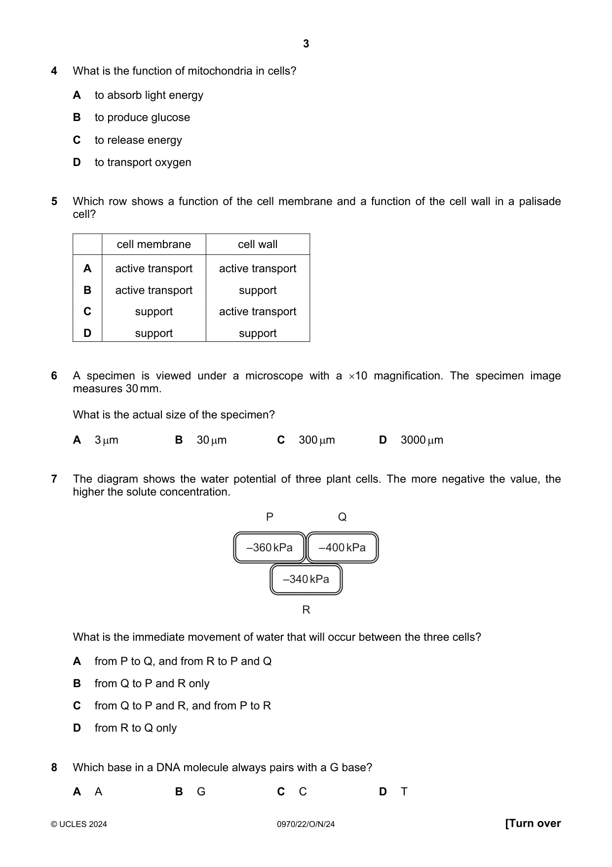 Cambridge IGCSE Biology (9-1) 0970 2024 Oct/Nov Paper 2 · Variant 2 question paper, page 3 of 16