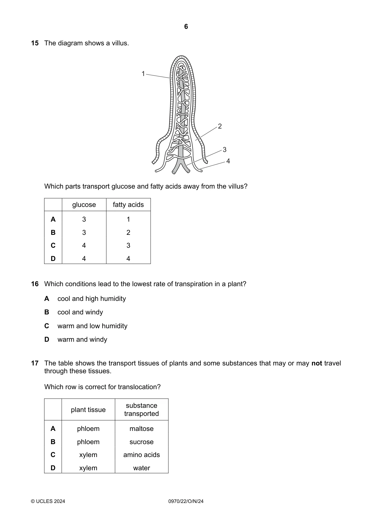 Cambridge IGCSE Biology (9-1) 0970 2024 Oct/Nov Paper 2 · Variant 2 question paper, page 6 of 16