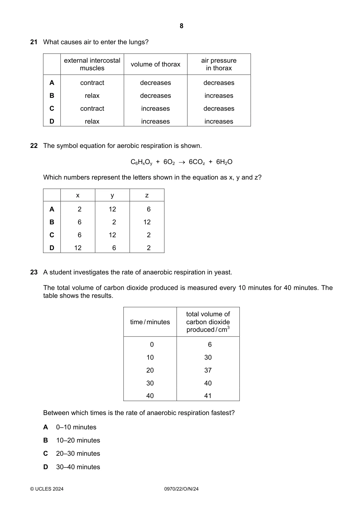 Cambridge IGCSE Biology (9-1) 0970 2024 Oct/Nov Paper 2 · Variant 2 question paper, page 8 of 16