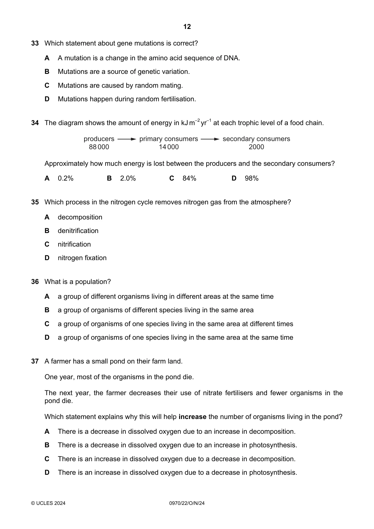 Cambridge IGCSE Biology (9-1) 0970 2024 Oct/Nov Paper 2 · Variant 2 question paper, page 12 of 16