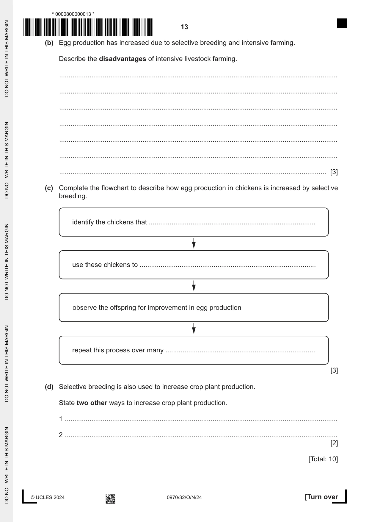 Cambridge IGCSE Biology (9-1) 0970 2024 Oct/Nov Paper 3 · Variant 2 question paper, page 13 of 16