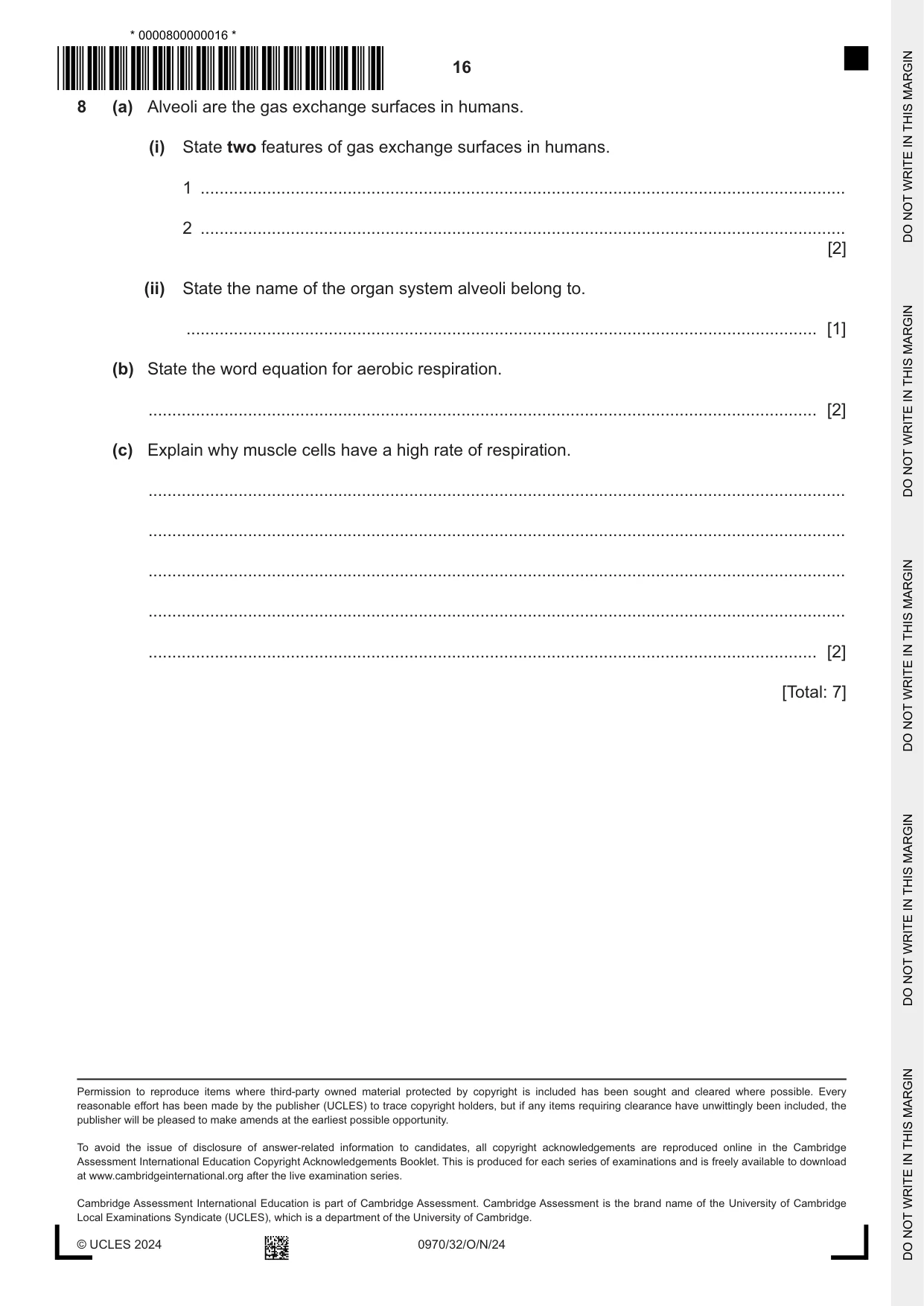 Cambridge IGCSE Biology (9-1) 0970 2024 Oct/Nov Paper 3 · Variant 2 question paper, page 16 of 16