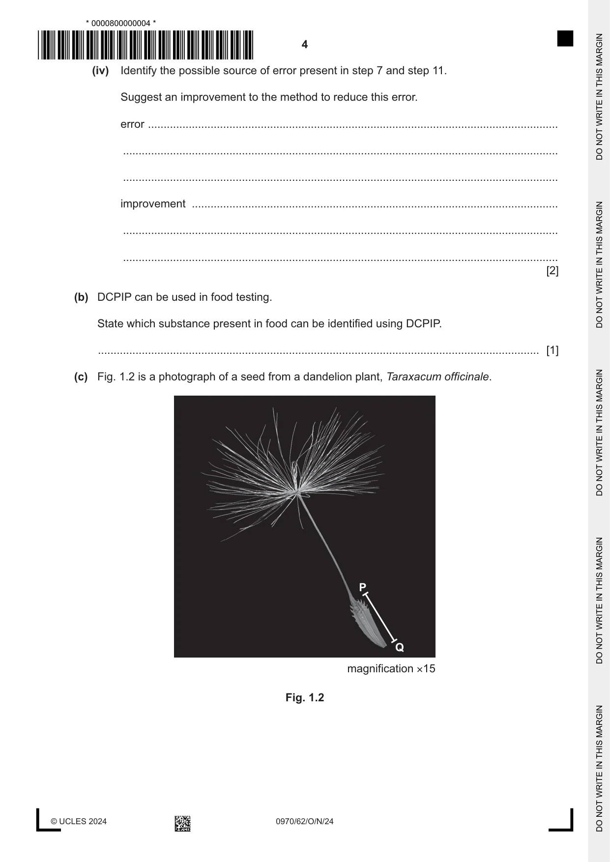 Cambridge IGCSE Biology (9-1) 0970 2024 Oct/Nov Paper 6 · Variant 2 question paper, page 4 of 12