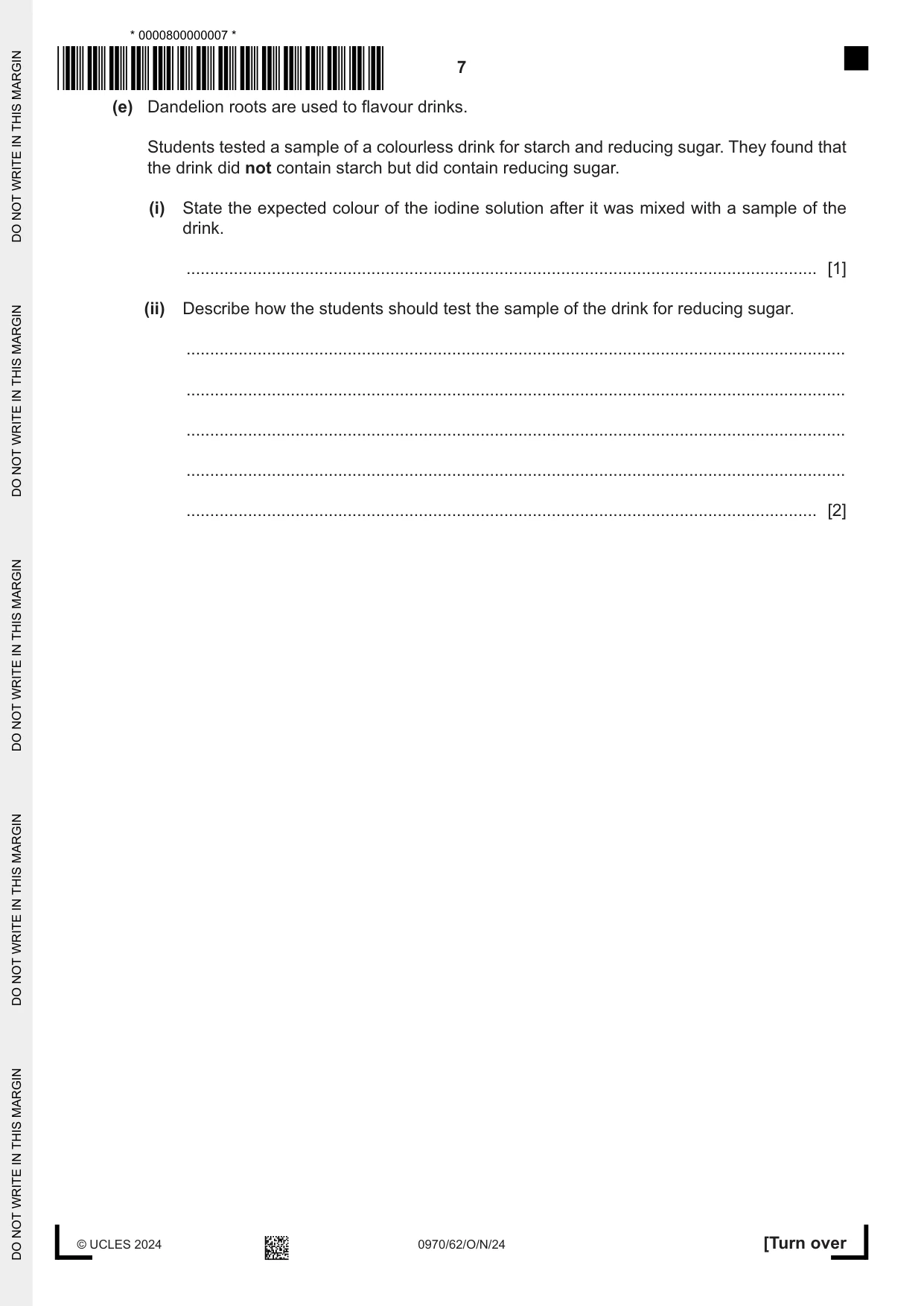 Cambridge IGCSE Biology (9-1) 0970 2024 Oct/Nov Paper 6 · Variant 2 question paper, page 7 of 12