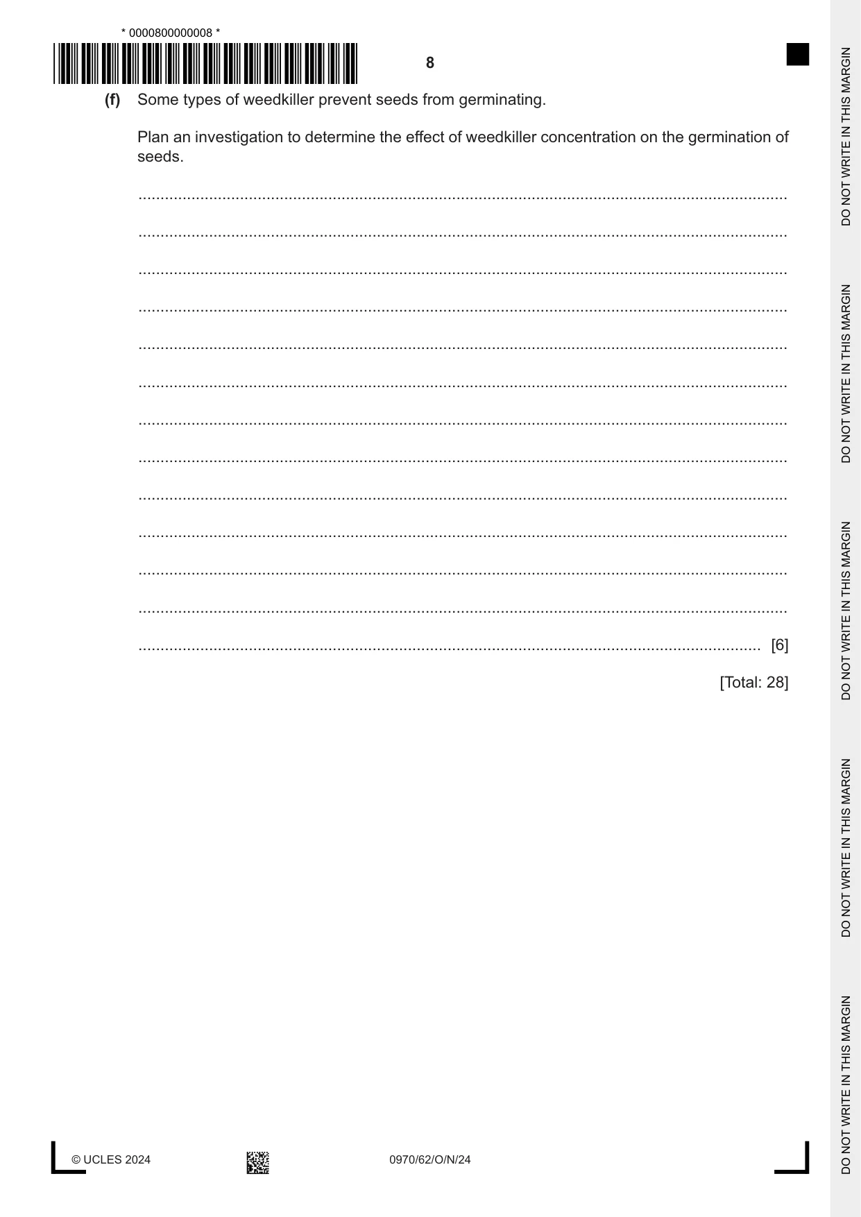 Cambridge IGCSE Biology (9-1) 0970 2024 Oct/Nov Paper 6 · Variant 2 question paper, page 8 of 12