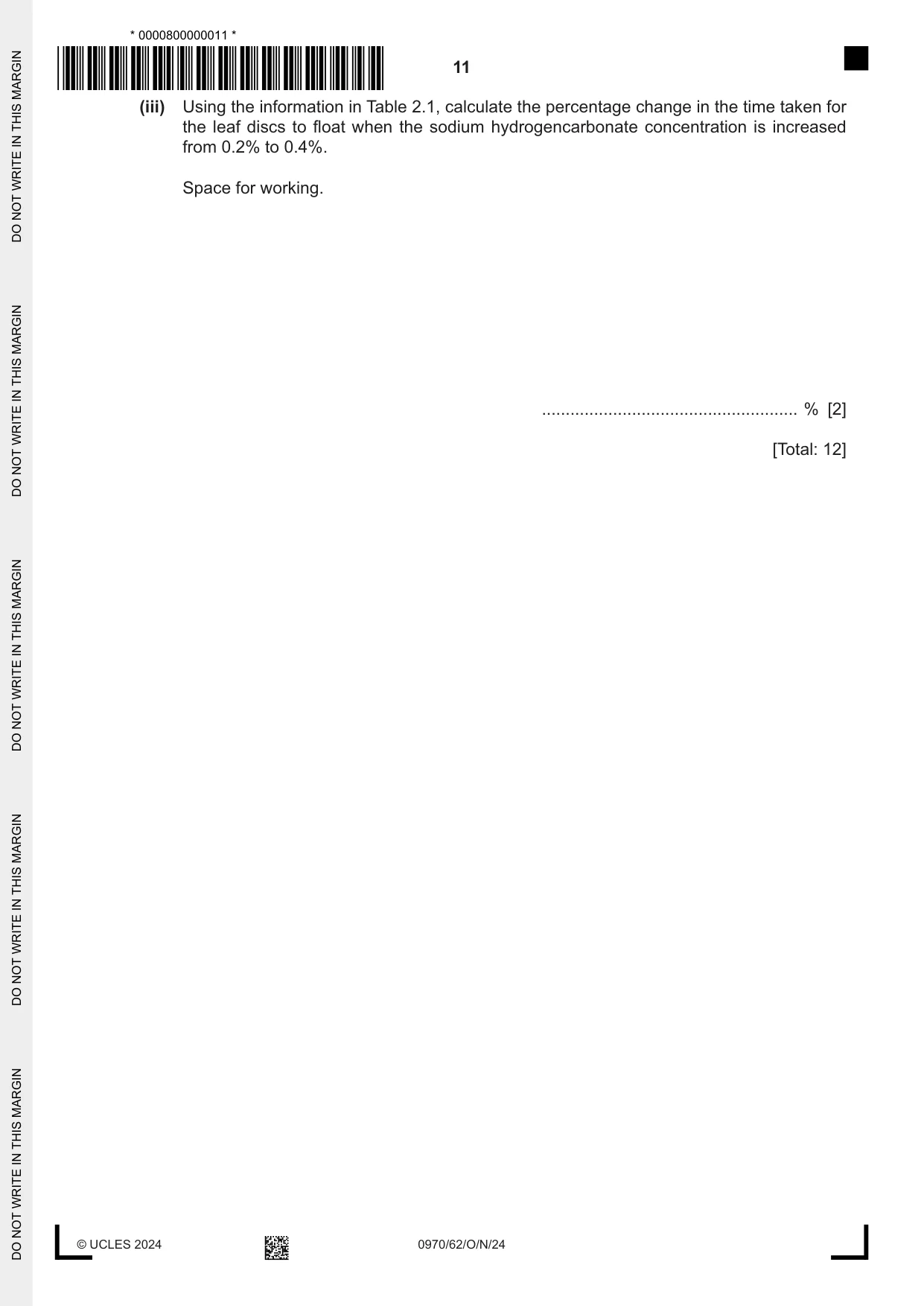 Cambridge IGCSE Biology (9-1) 0970 2024 Oct/Nov Paper 6 · Variant 2 question paper, page 11 of 12