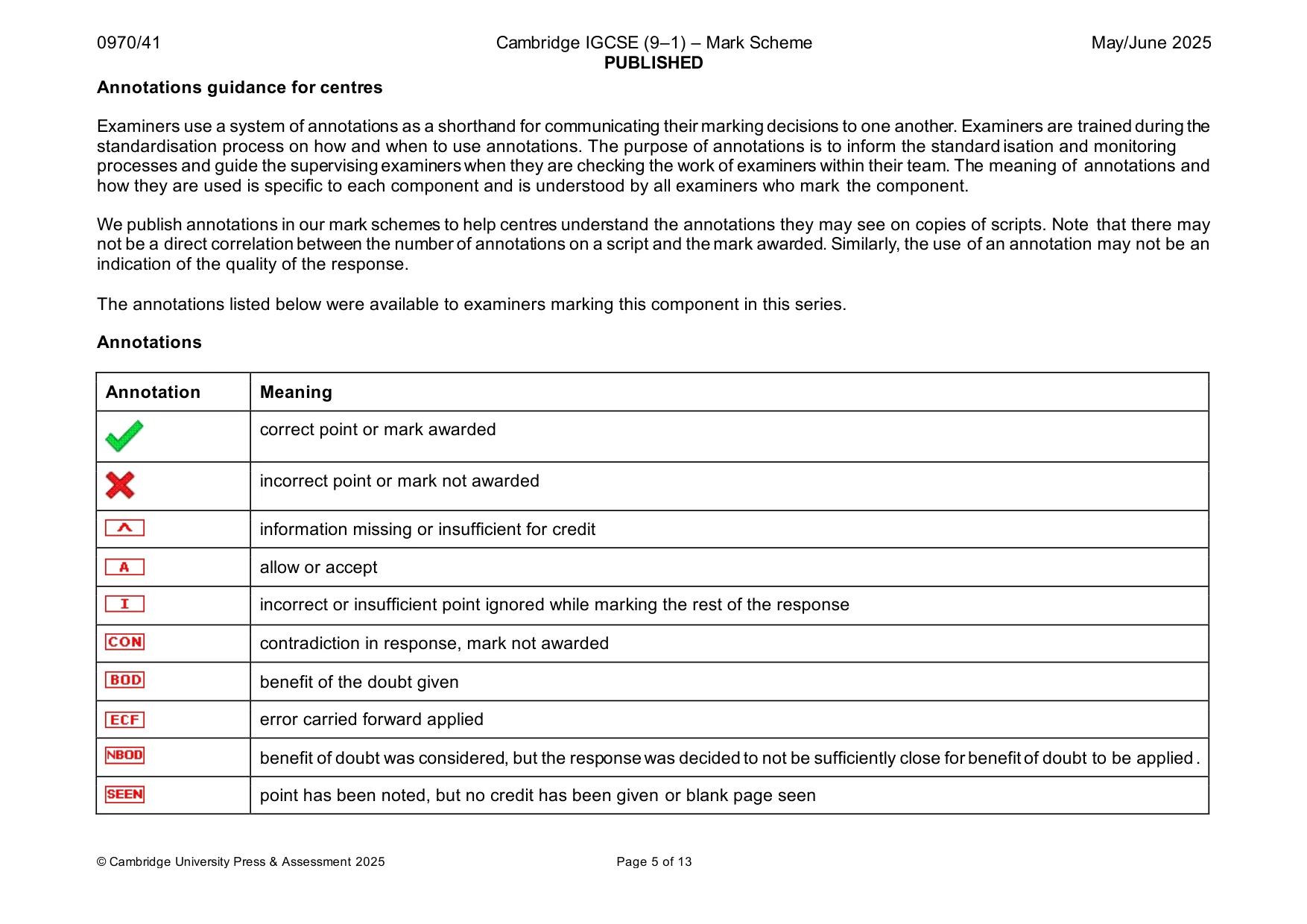 Mark scheme, page 5 of 13
