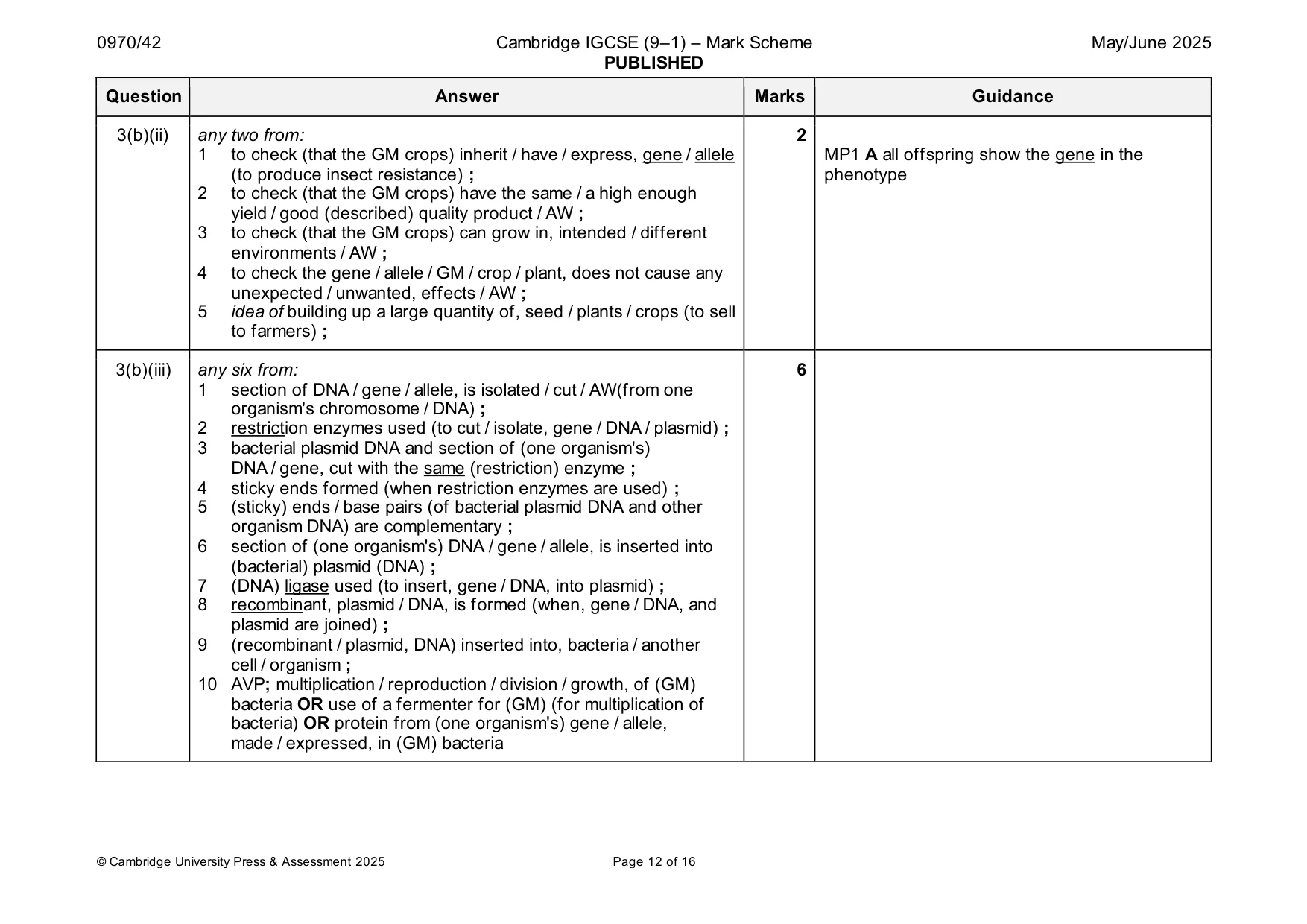 Mark scheme, page 12 of 16