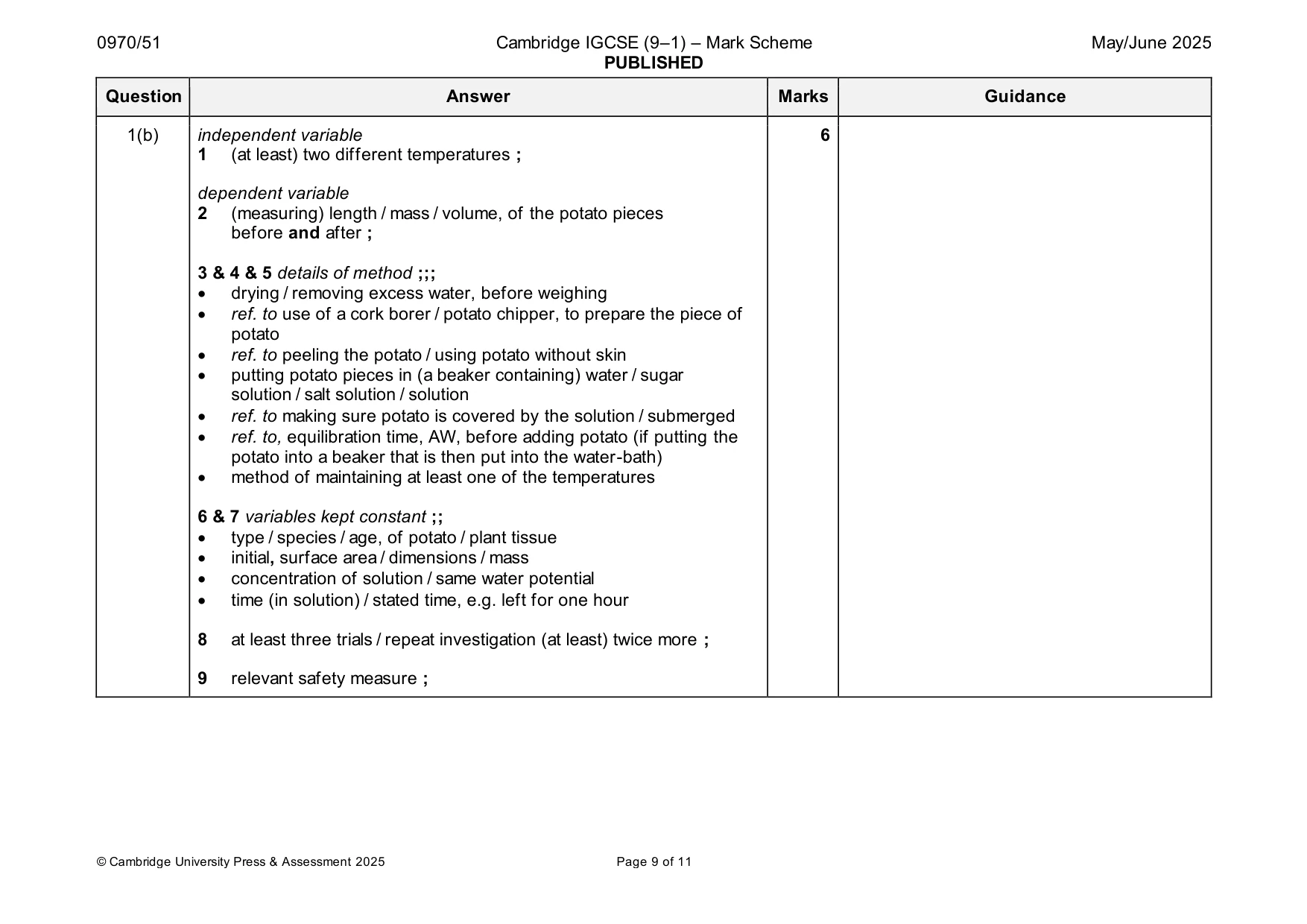 Mark scheme, page 9 of 11