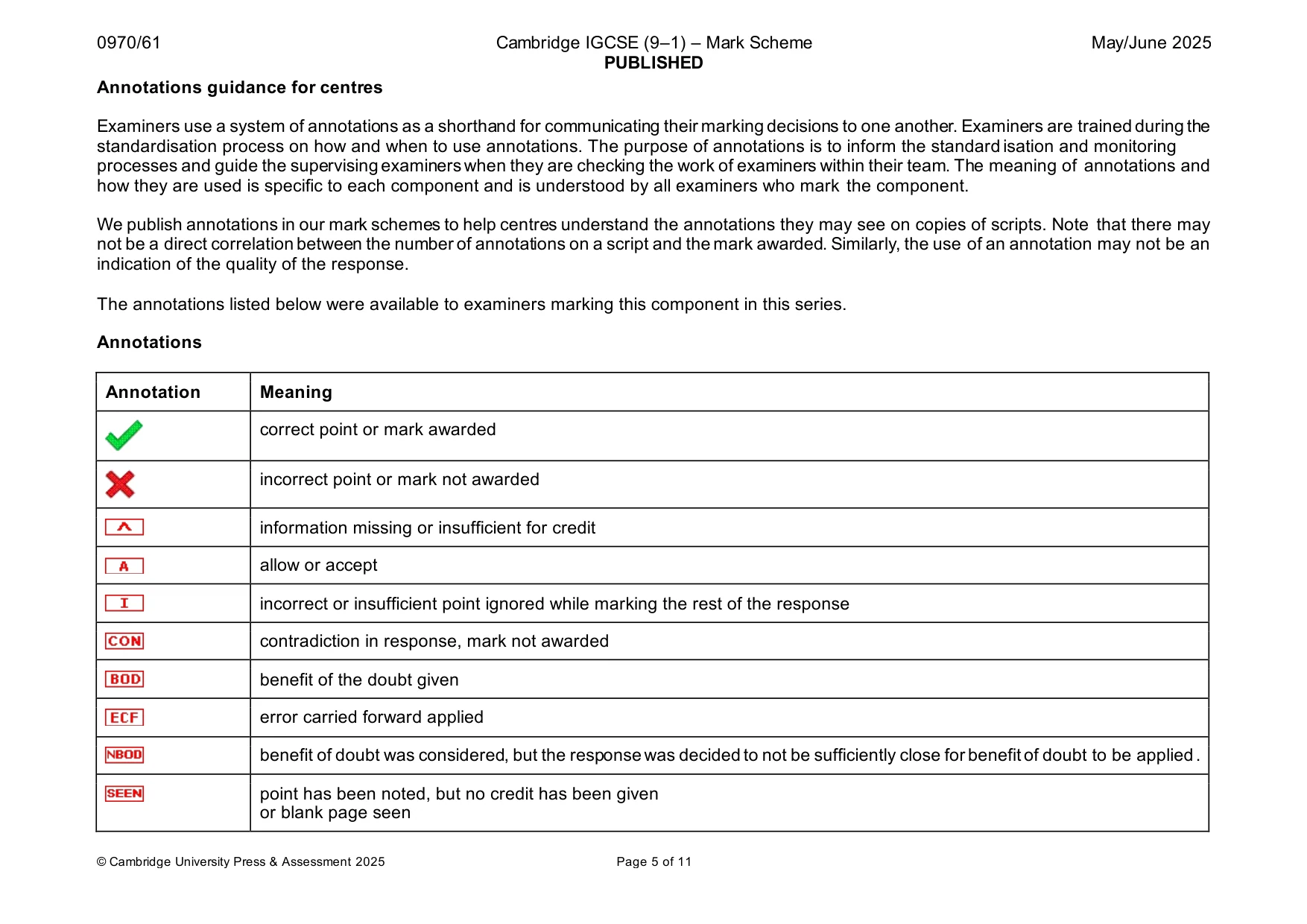 Mark scheme, page 5 of 11