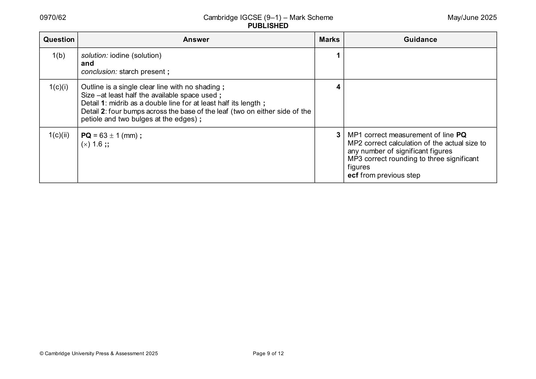 Mark scheme, page 9 of 12