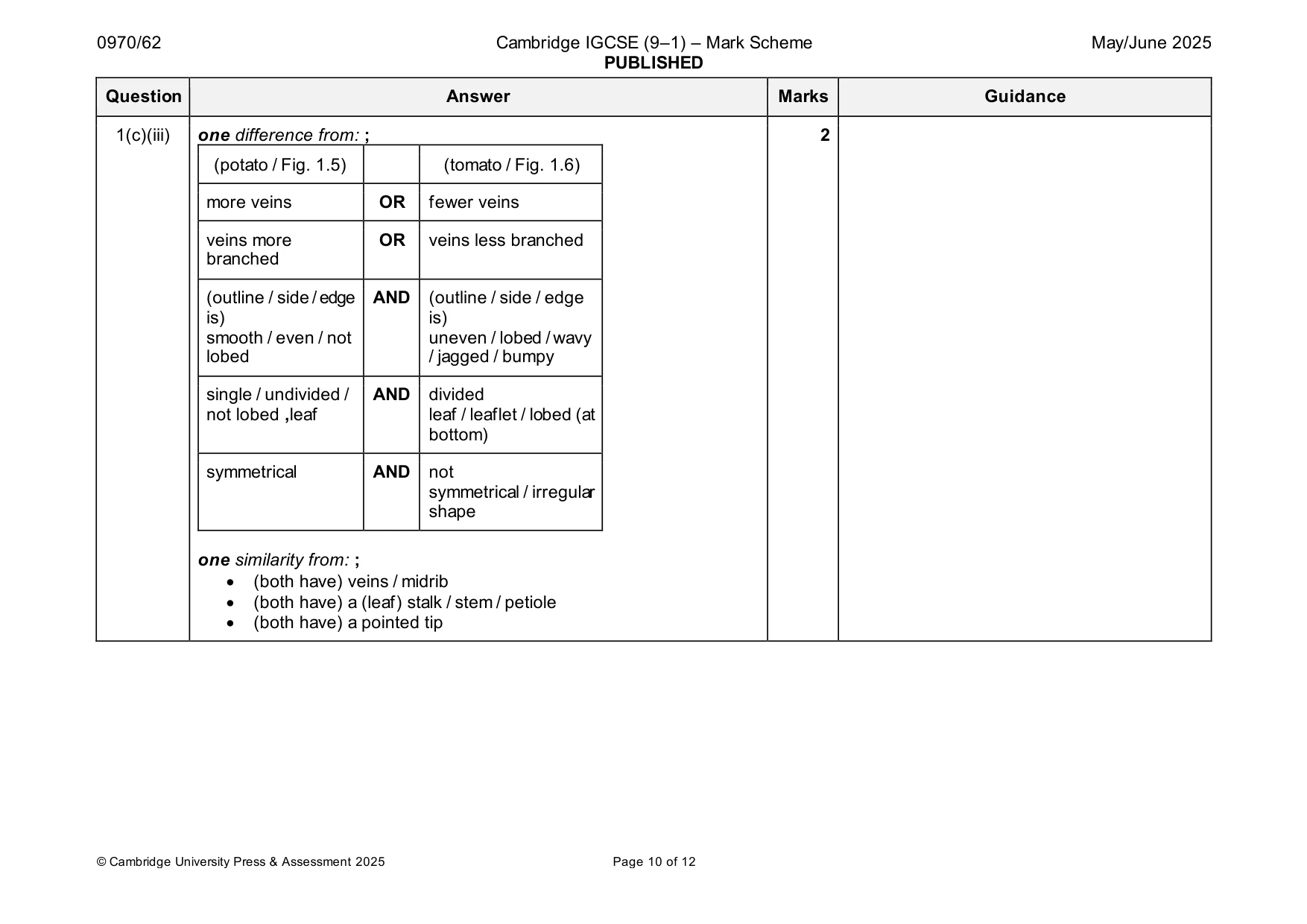 Mark scheme, page 10 of 12