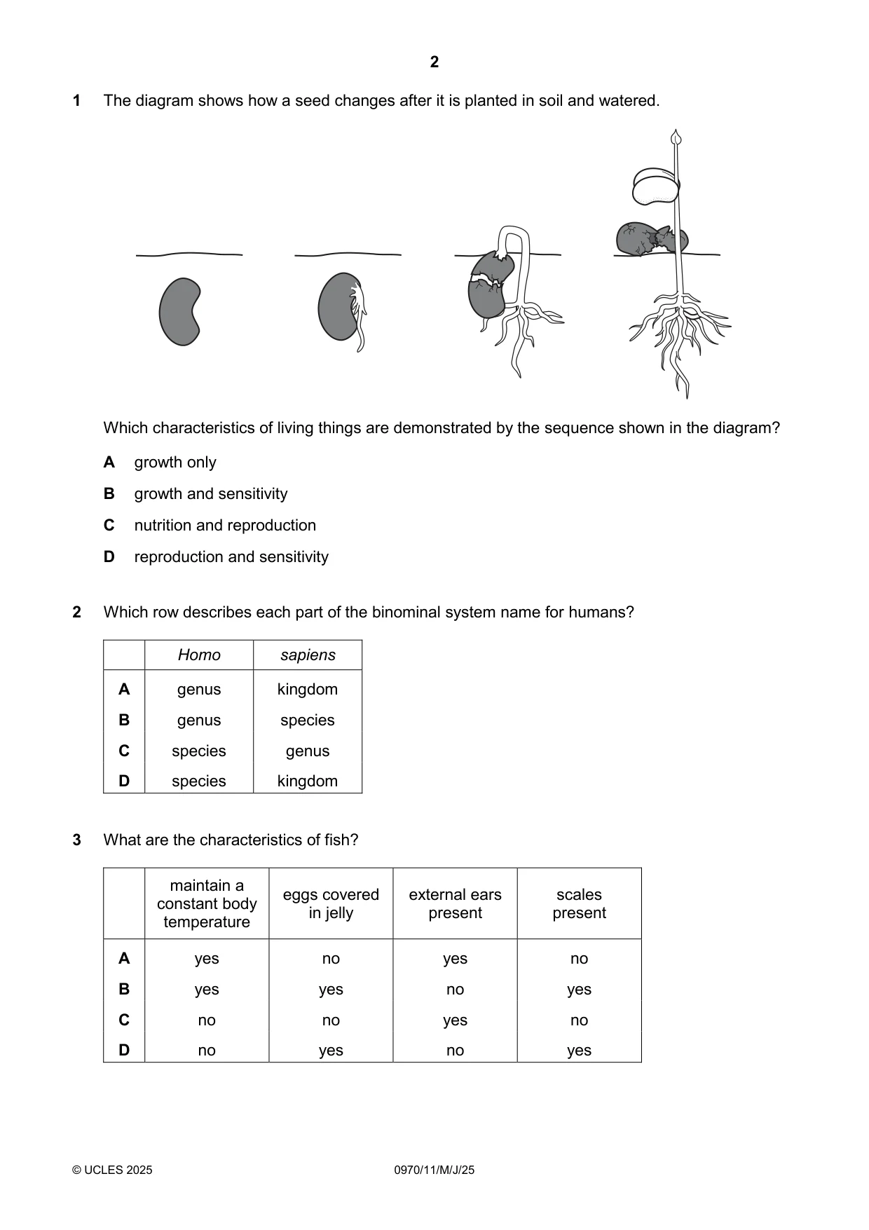 Cambridge IGCSE Biology (9-1) 0970 2025 May/June Paper 1 · Variant 1 question paper, page 2 of 16