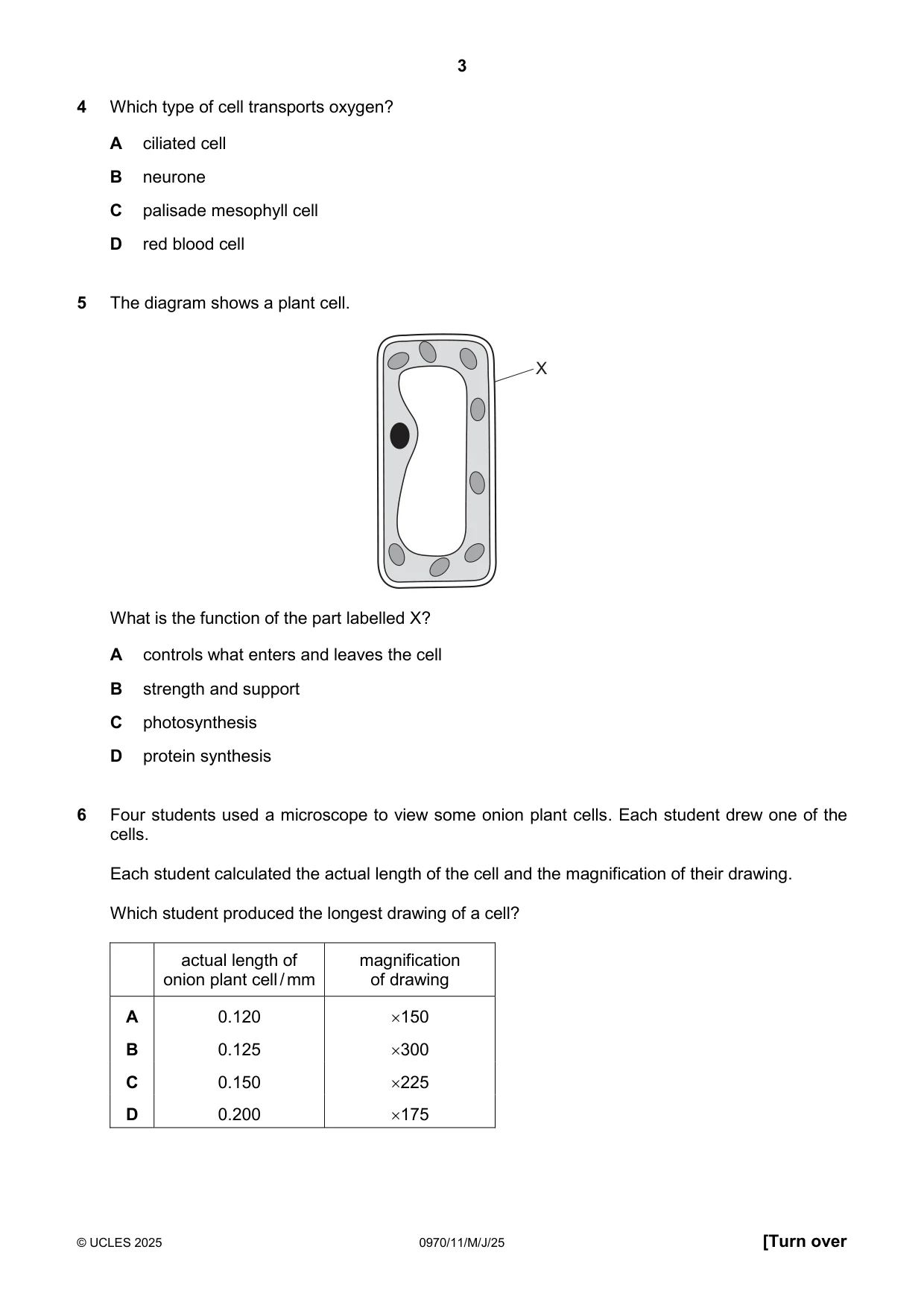 Cambridge IGCSE Biology (9-1) 0970 2025 May/June Paper 1 · Variant 1 question paper, page 3 of 16