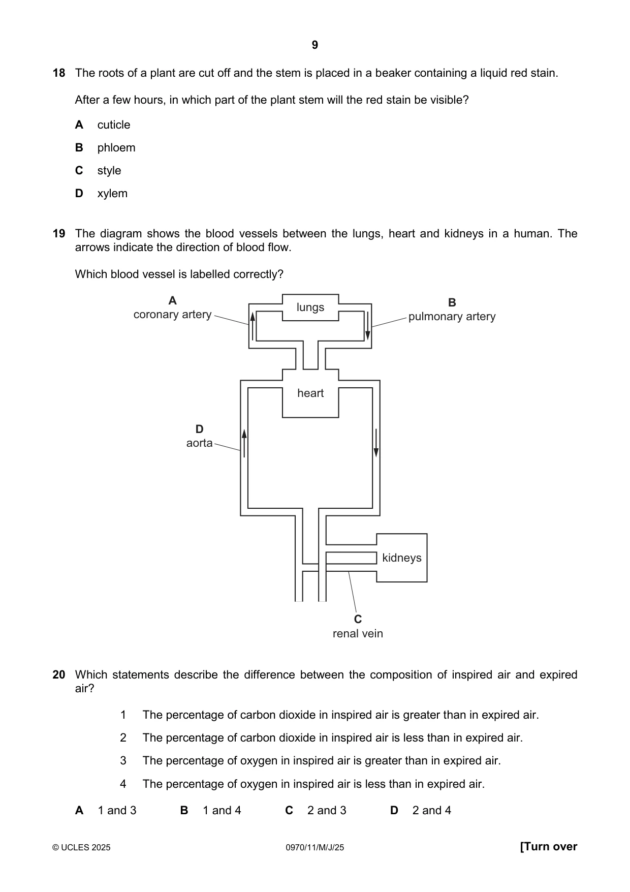 Cambridge IGCSE Biology (9-1) 0970 2025 May/June Paper 1 · Variant 1 question paper, page 9 of 16