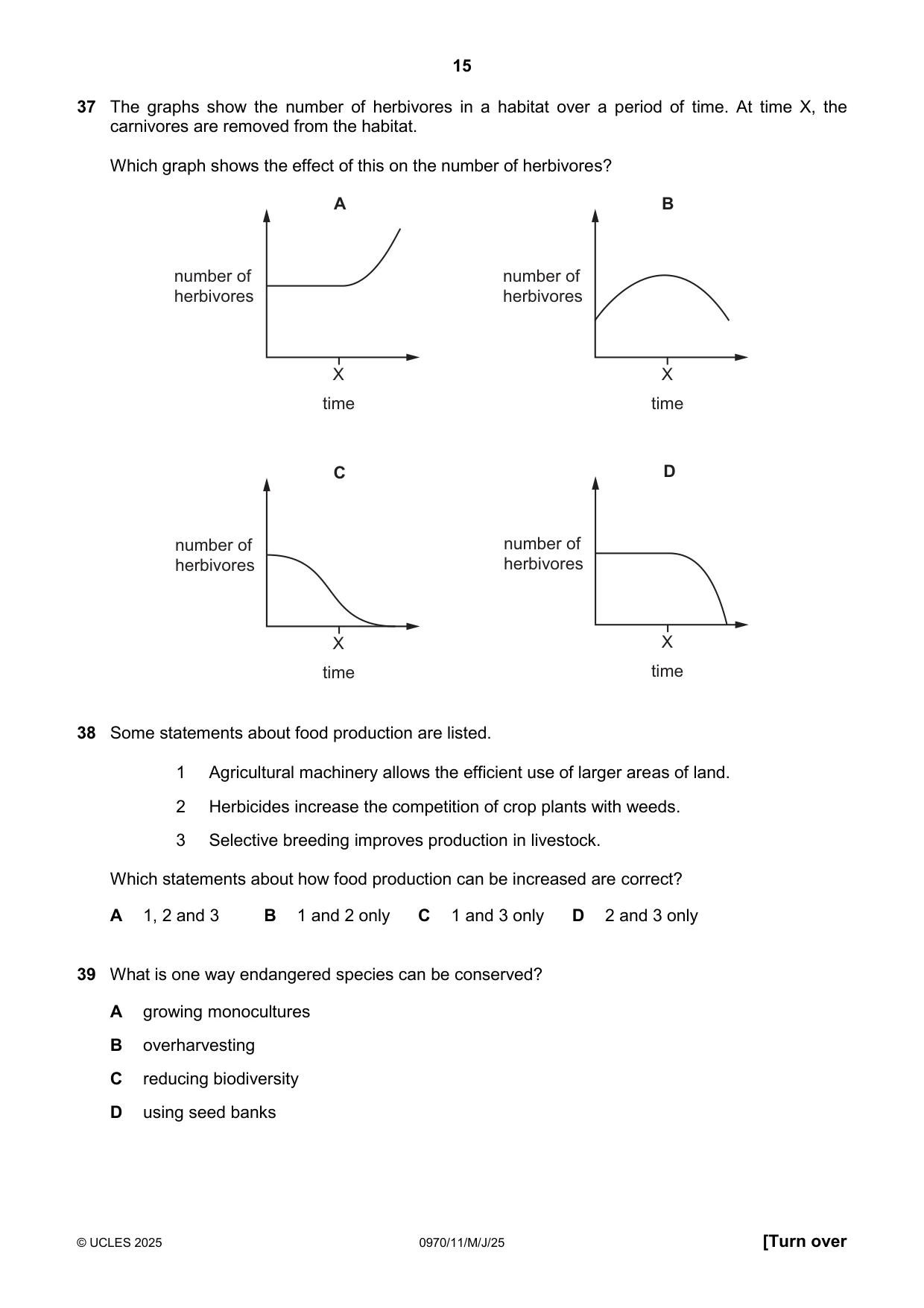 Cambridge IGCSE Biology (9-1) 0970 2025 May/June Paper 1 · Variant 1 question paper, page 15 of 16