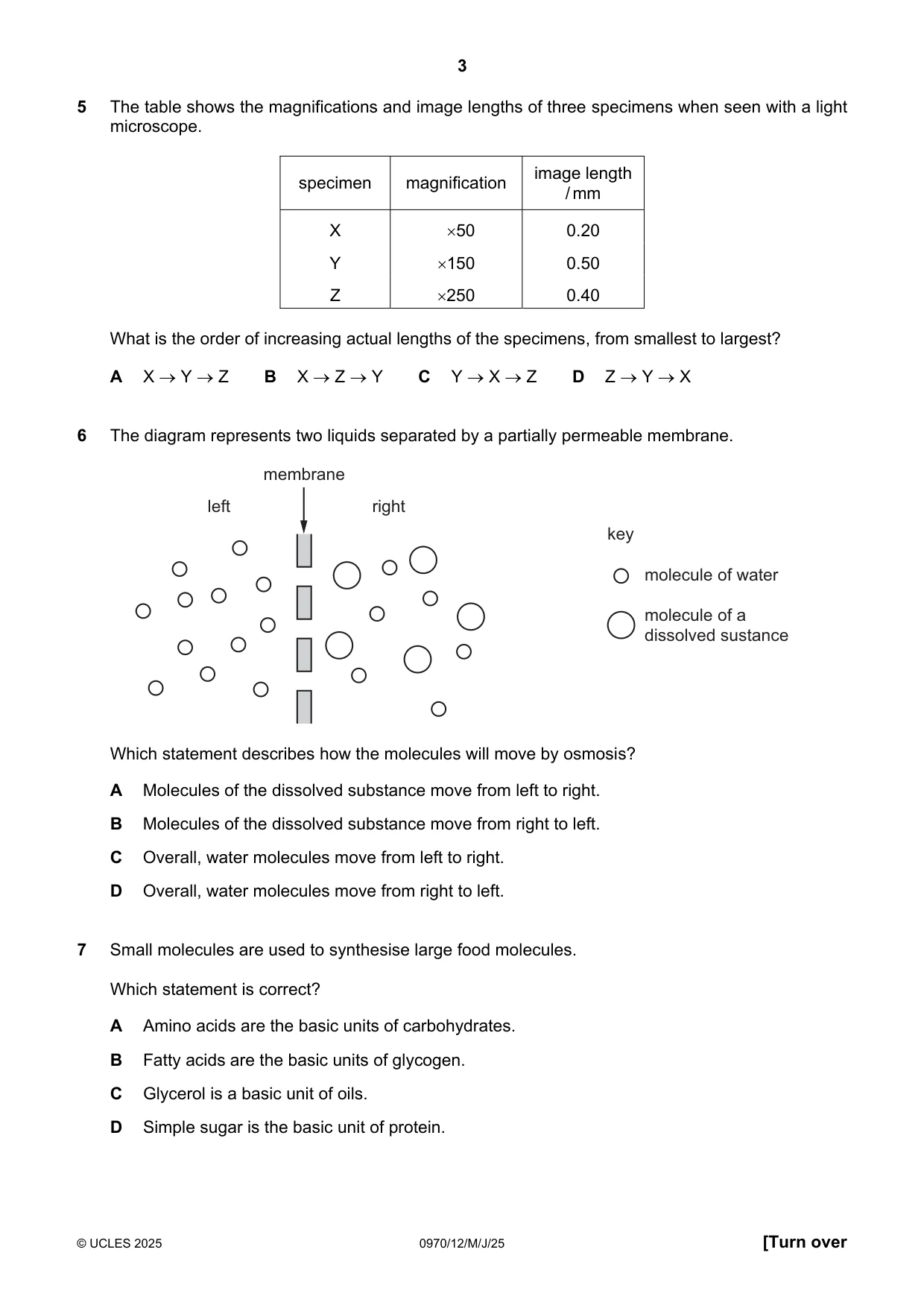Cambridge IGCSE Biology (9-1) 0970 2025 May/June Paper 1 · Variant 2 question paper, page 3 of 16