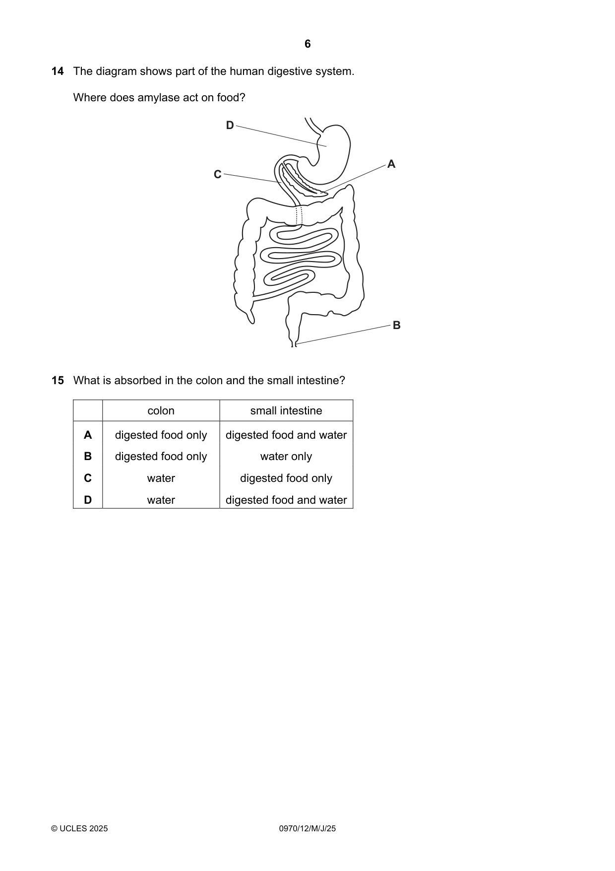 Cambridge IGCSE Biology (9-1) 0970 2025 May/June Paper 1 · Variant 2 question paper, page 6 of 16