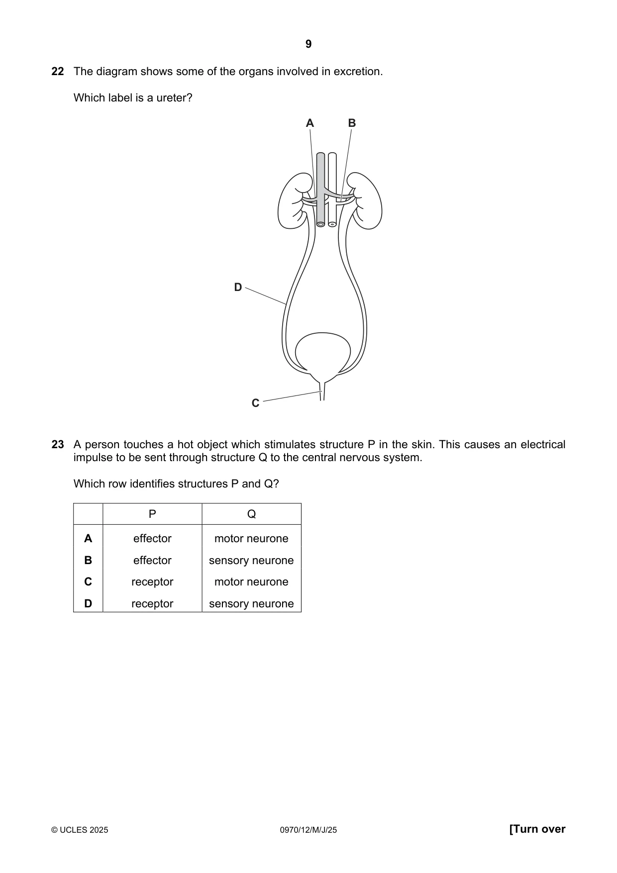 Cambridge IGCSE Biology (9-1) 0970 2025 May/June Paper 1 · Variant 2 question paper, page 9 of 16