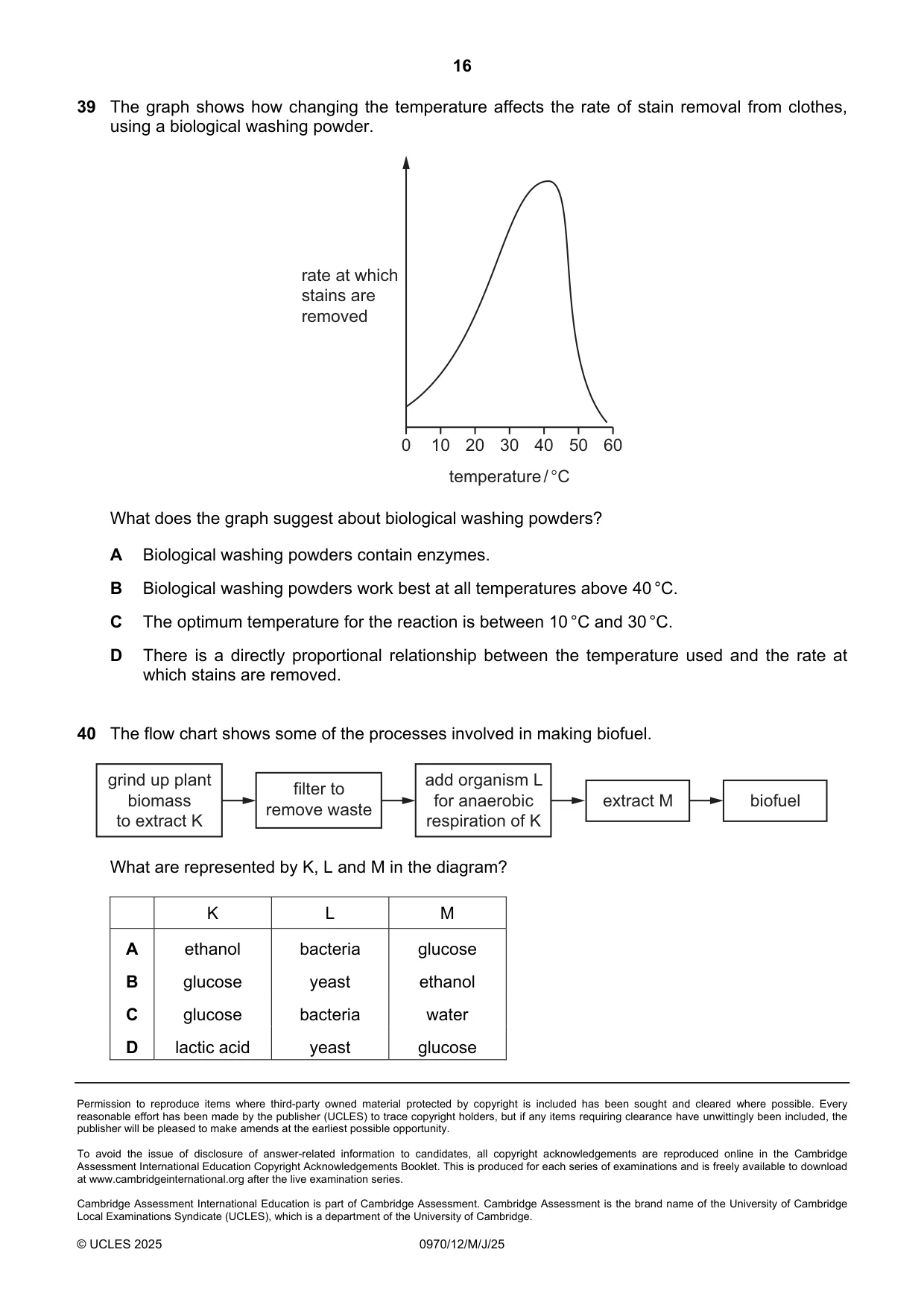 Cambridge IGCSE Biology (9-1) 0970 2025 May/June Paper 1 · Variant 2 question paper, page 16 of 16