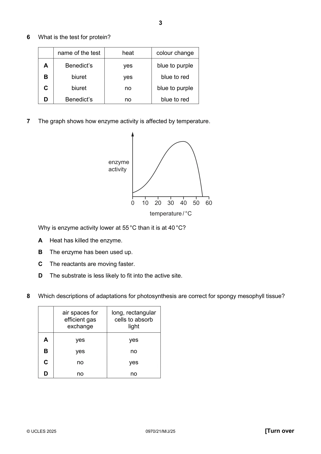 Cambridge IGCSE Biology (9-1) 0970 2025 May/June Paper 2 · Variant 1 question paper, page 3 of 16