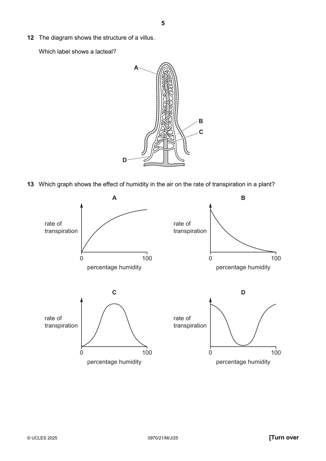 Cambridge IGCSE Biology (9-1) 0970 2025 May/June Paper 2 · Variant 1 question paper, page 5 of 16