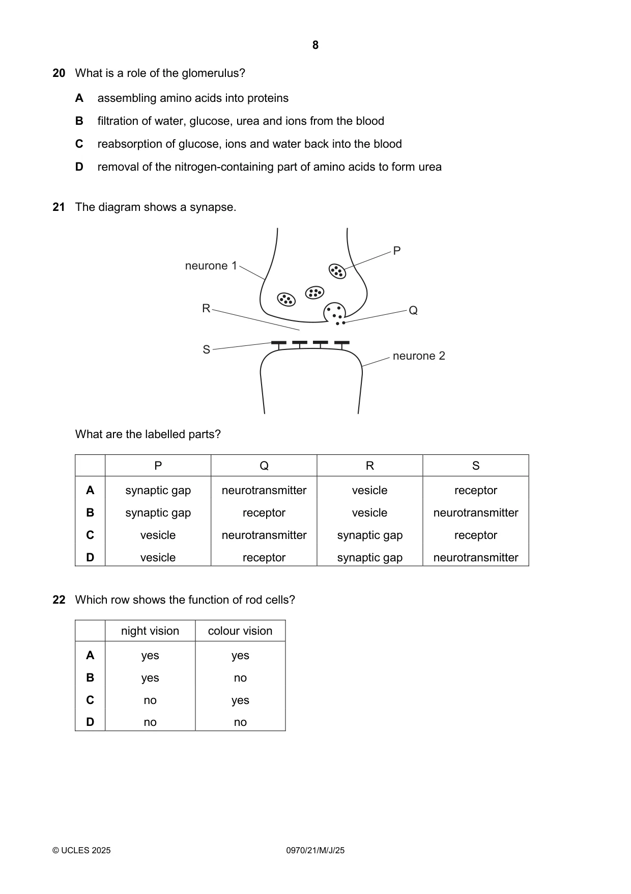 Cambridge IGCSE Biology (9-1) 0970 2025 May/June Paper 2 · Variant 1 question paper, page 8 of 16