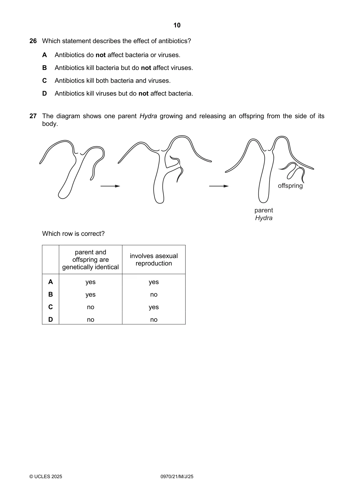 Cambridge IGCSE Biology (9-1) 0970 2025 May/June Paper 2 · Variant 1 question paper, page 10 of 16
