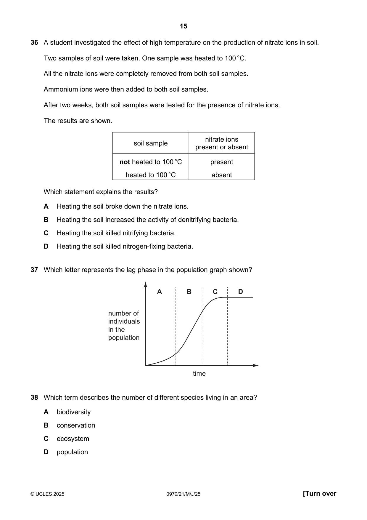 Cambridge IGCSE Biology (9-1) 0970 2025 May/June Paper 2 · Variant 1 question paper, page 15 of 16