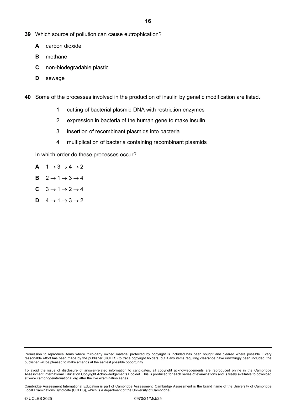 Cambridge IGCSE Biology (9-1) 0970 2025 May/June Paper 2 · Variant 1 question paper, page 16 of 16