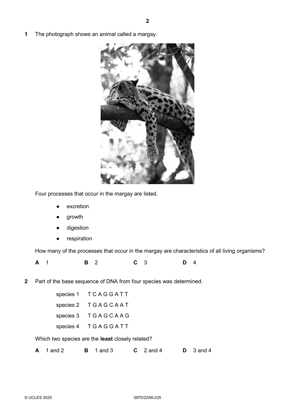Cambridge IGCSE Biology (9-1) 0970 2025 May/June Paper 2 · Variant 2 question paper, page 2 of 16