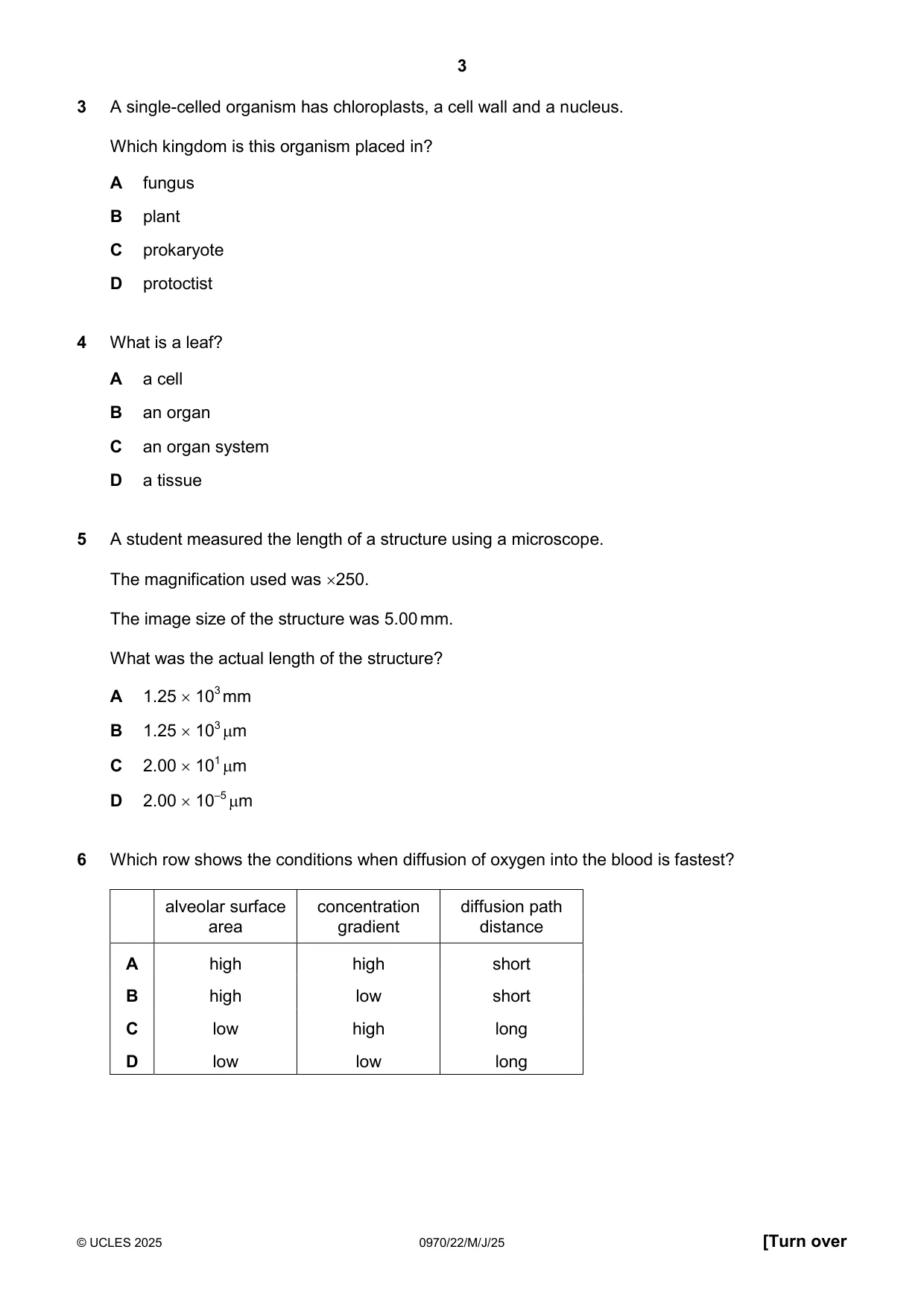 Cambridge IGCSE Biology (9-1) 0970 2025 May/June Paper 2 · Variant 2 question paper, page 3 of 16