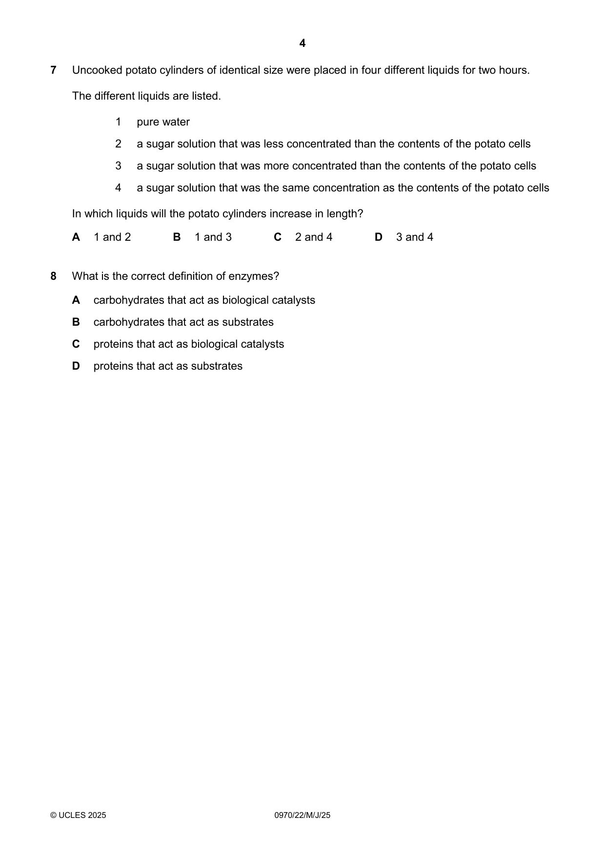 Cambridge IGCSE Biology (9-1) 0970 2025 May/June Paper 2 · Variant 2 question paper, page 4 of 16