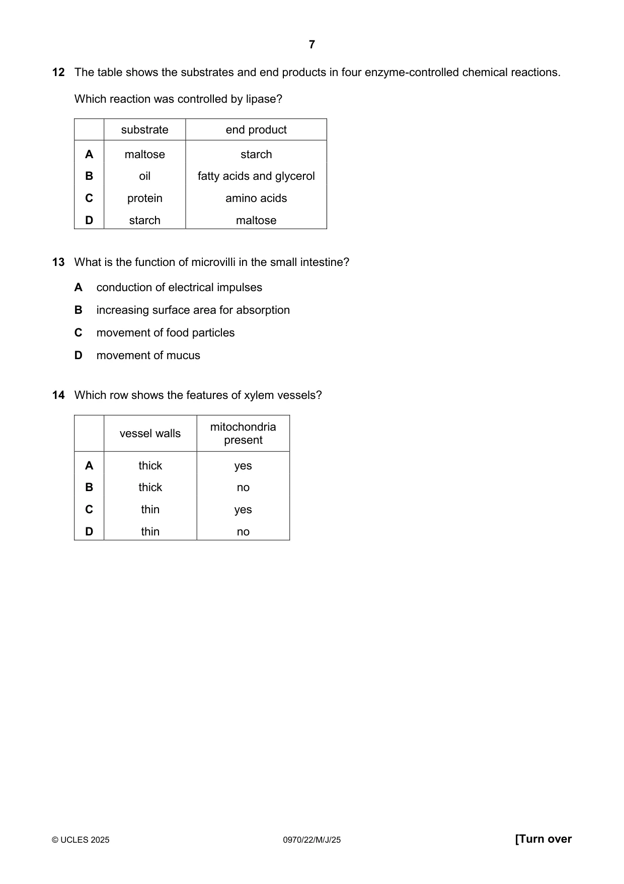 Cambridge IGCSE Biology (9-1) 0970 2025 May/June Paper 2 · Variant 2 question paper, page 7 of 16