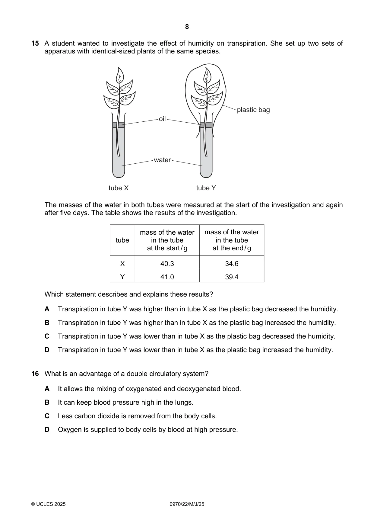 Cambridge IGCSE Biology (9-1) 0970 2025 May/June Paper 2 · Variant 2 question paper, page 8 of 16